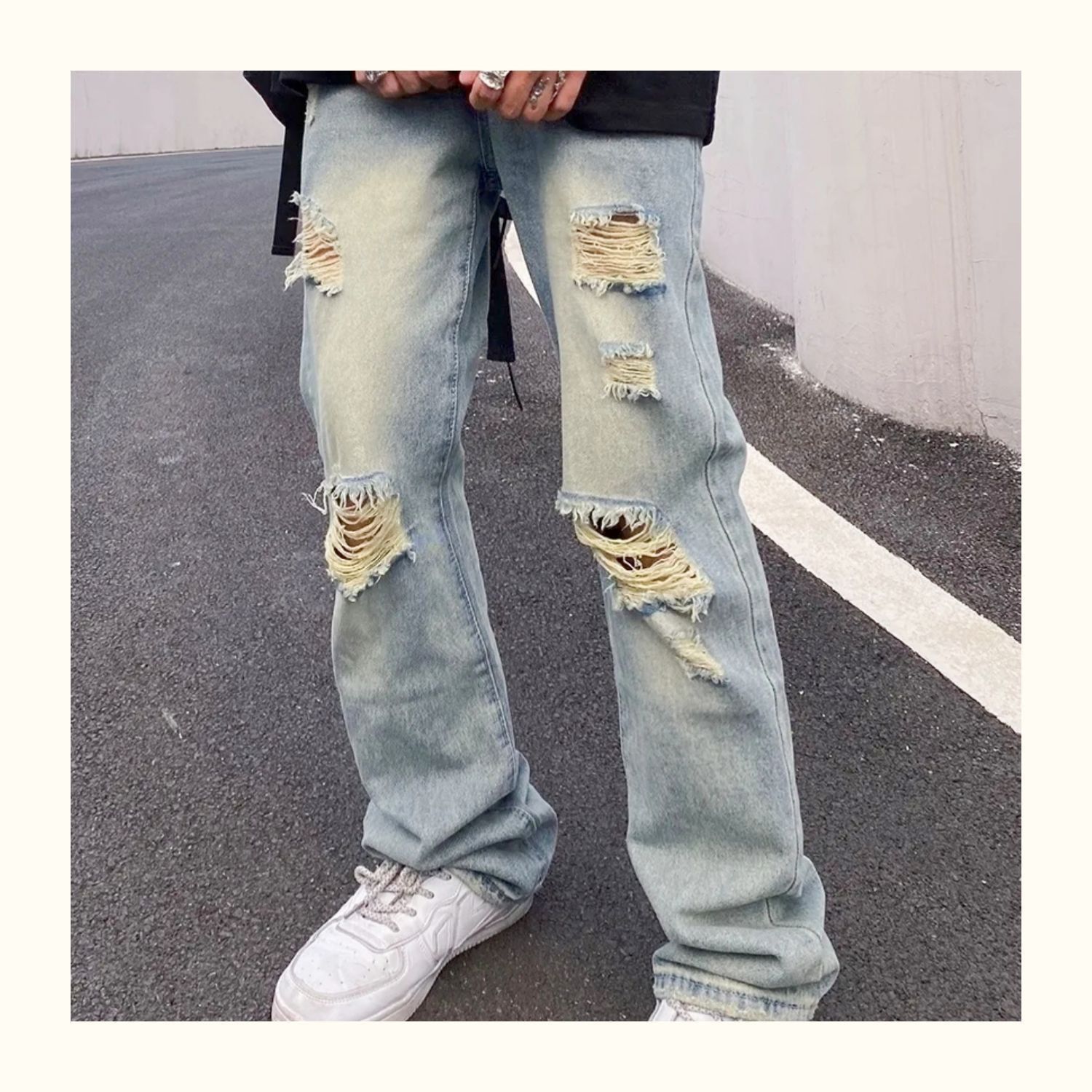 Japanese Brand Men's straight loose American slim fit ripped jeans Size US 32 / EU 48 - 3 Thumbnail