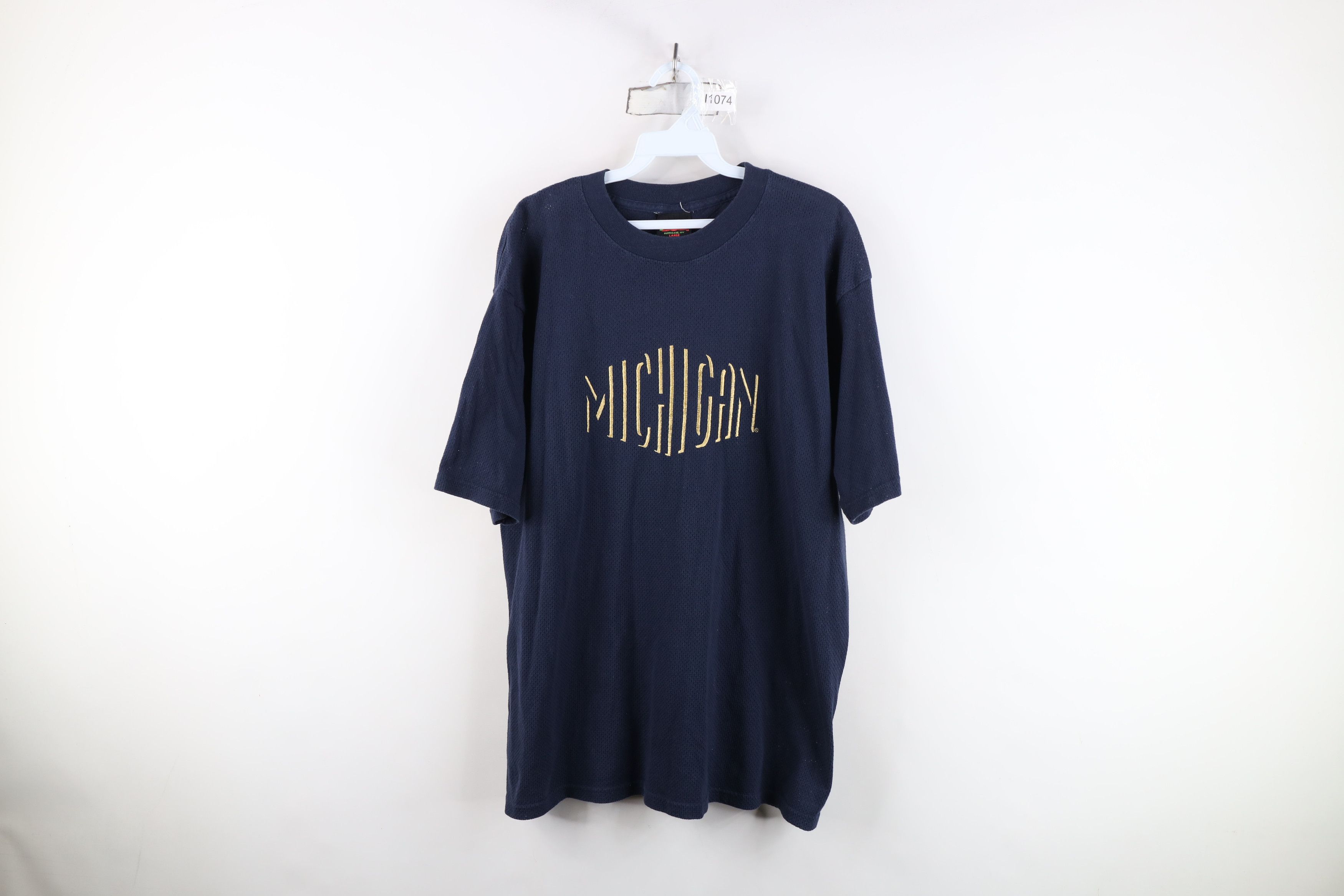 Vintage Vintage 90s University of Michigan Mesh T-Shirt Blue Size US L / EU 52-54 / 3 - 1 Thumbnail