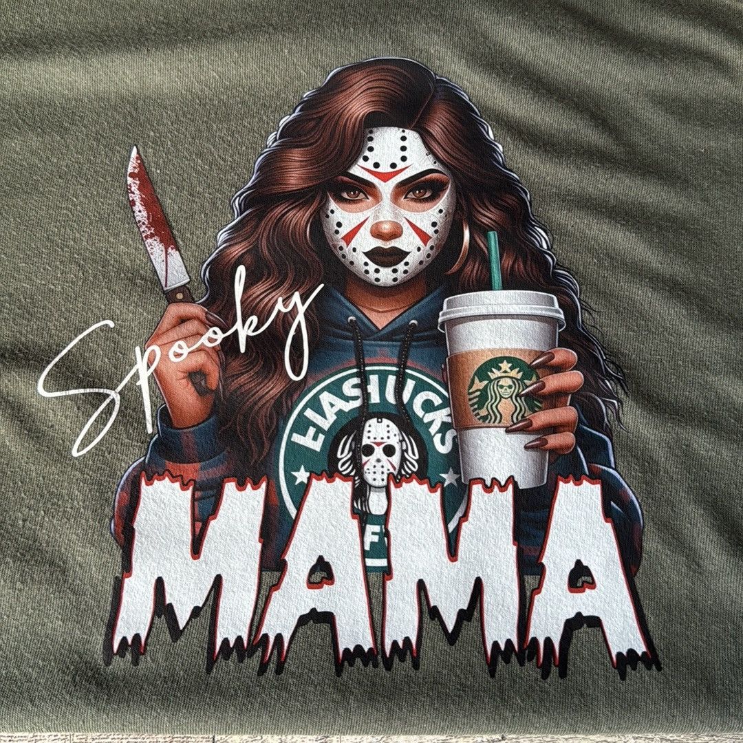 Vintage Spooky Mama, Coffee & Halloween Theme, Retro Fitted Tee Size L / US 10 / IT 46 - 9 Thumbnail