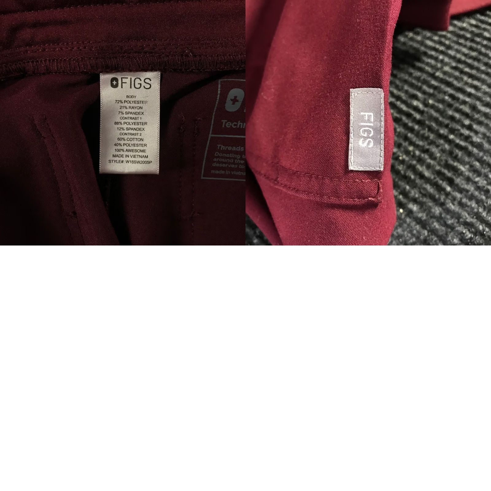 Vintage FIGS Zamora Jogger Scrub Pants - Womens S - Burgundy Maroon Technical Size 28" / US 6 / IT 42 - 8 Thumbnail