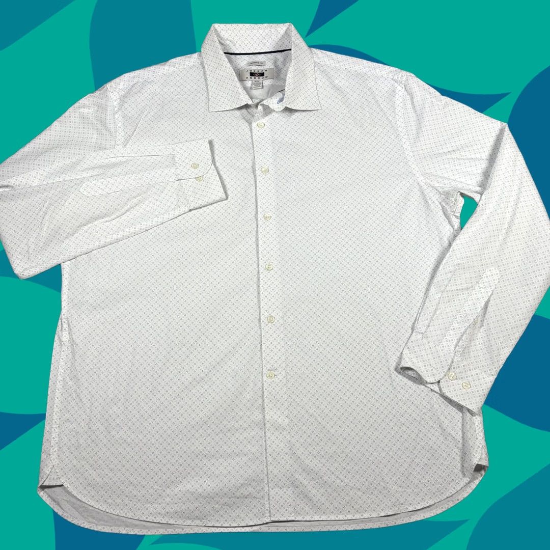 Joseph Abboud Dress Shirt Mens 2XL White Pattern Modern Fit Cotton Blend, Men's (Size 48r)