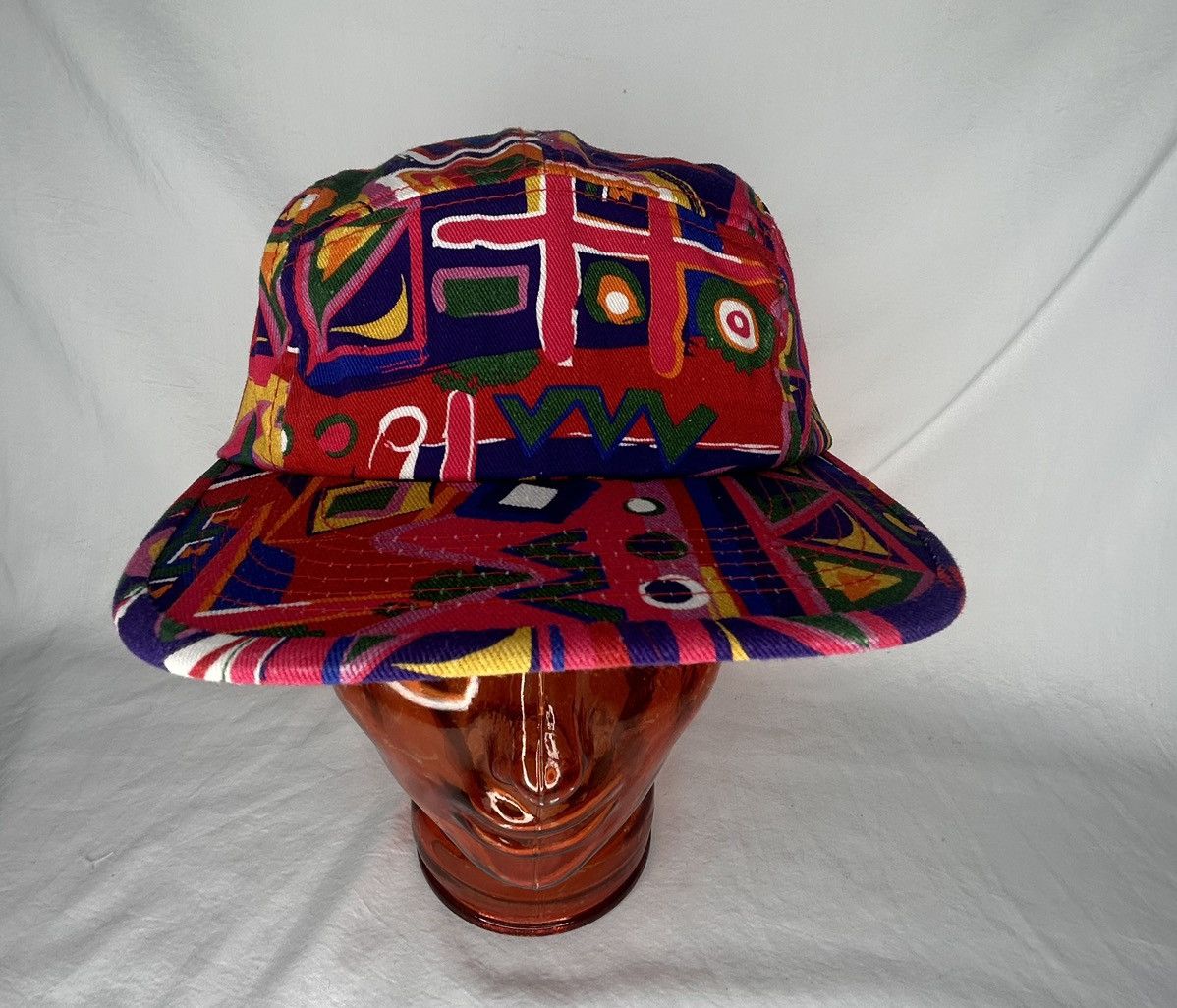 Vintage Vintage 90’s AOP 5-Panel Leather Strapback Hat Size ONE SIZE - 1 Thumbnail
