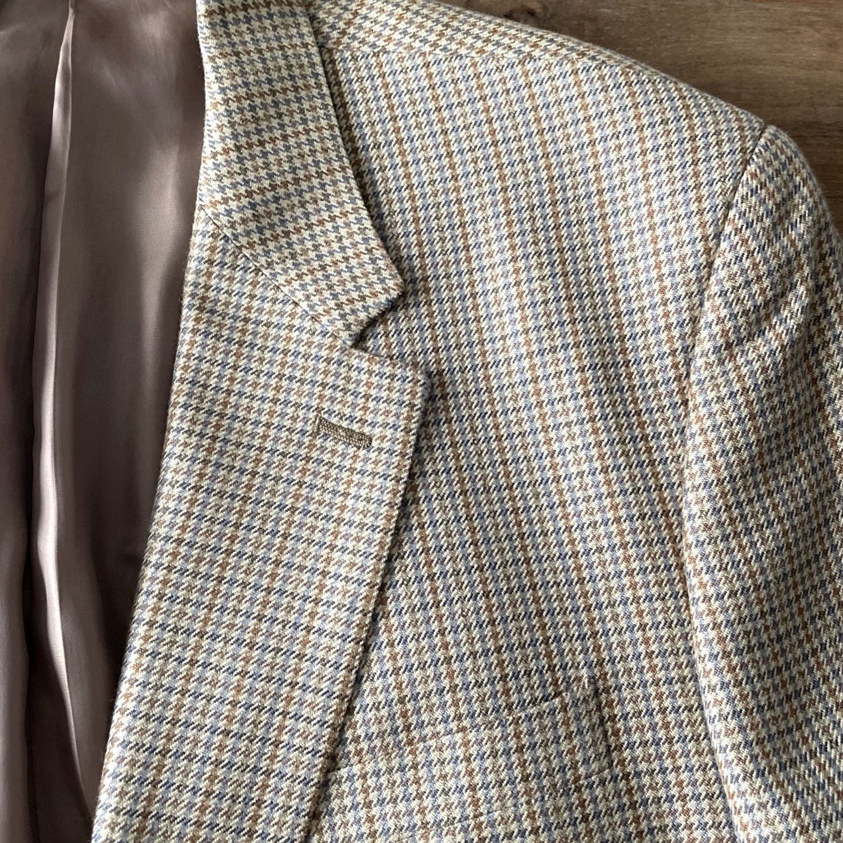 Chaps Chaps Blazer Men 46R Tan Houndstooth Silk Sport Jacket Single-Breasted Notch Lapel All Seasons Office Size 46R - 5 Thumbnail