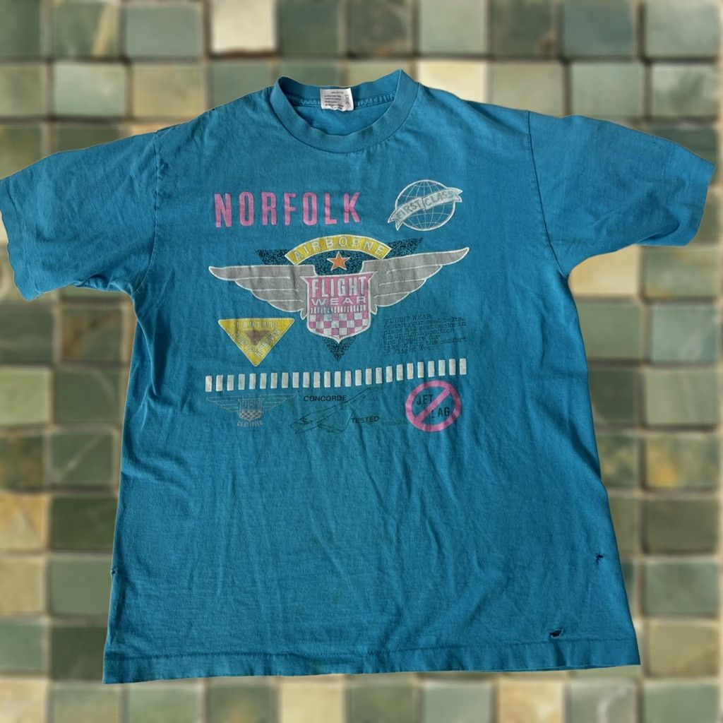 Vintage VINTAGE 1980s Norfolk Airborne Flight Wear T Shirt Sid Tee USA L Blue Size US L / EU 52-54 / 3 - 1 Thumbnail
