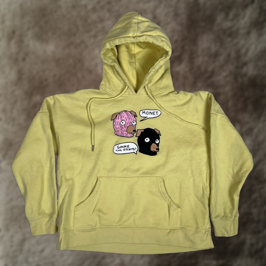 Vintage Monet Skateboard Hoodie Mens Large Yellow Dog Graphic Pullover Fleece Sweatshirt Size US L / EU 52-54 / 3 - 1 Thumbnail