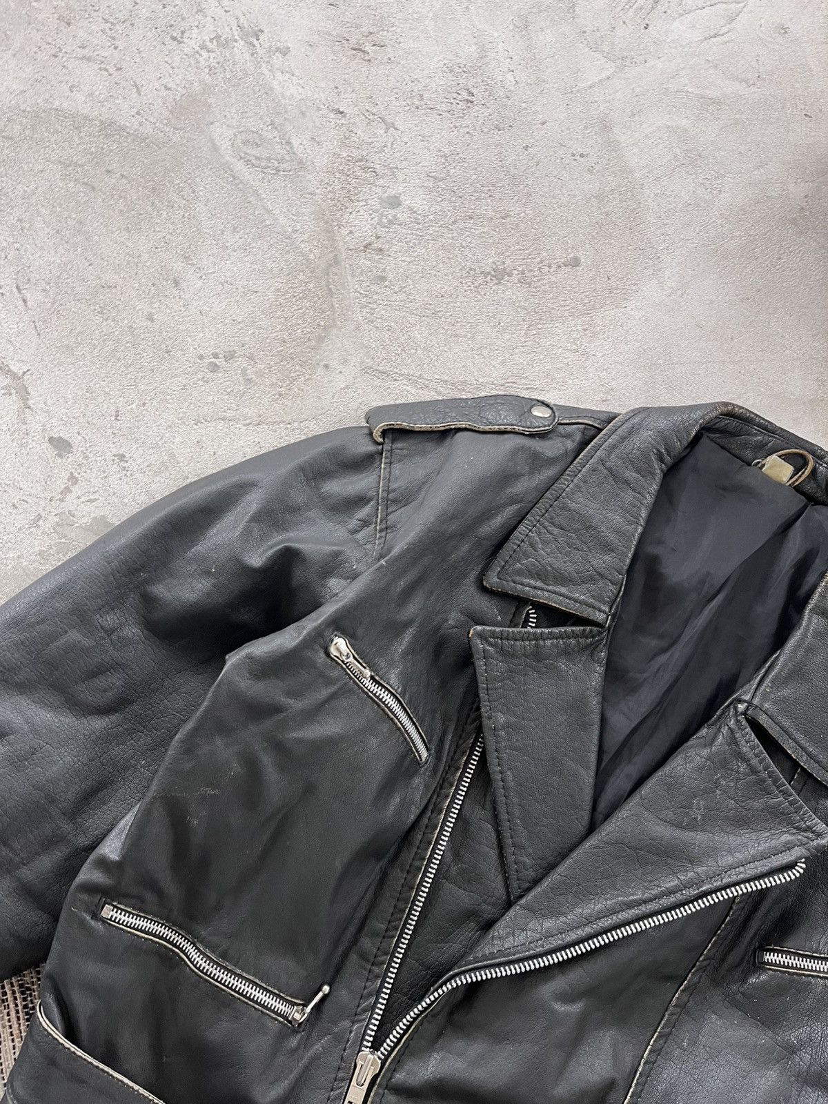 Harley Davidson Vintage Biker Faded Black Leather Moto Jacket Avantgarde Size US M / EU 48-50 / 2 - 4 Thumbnail