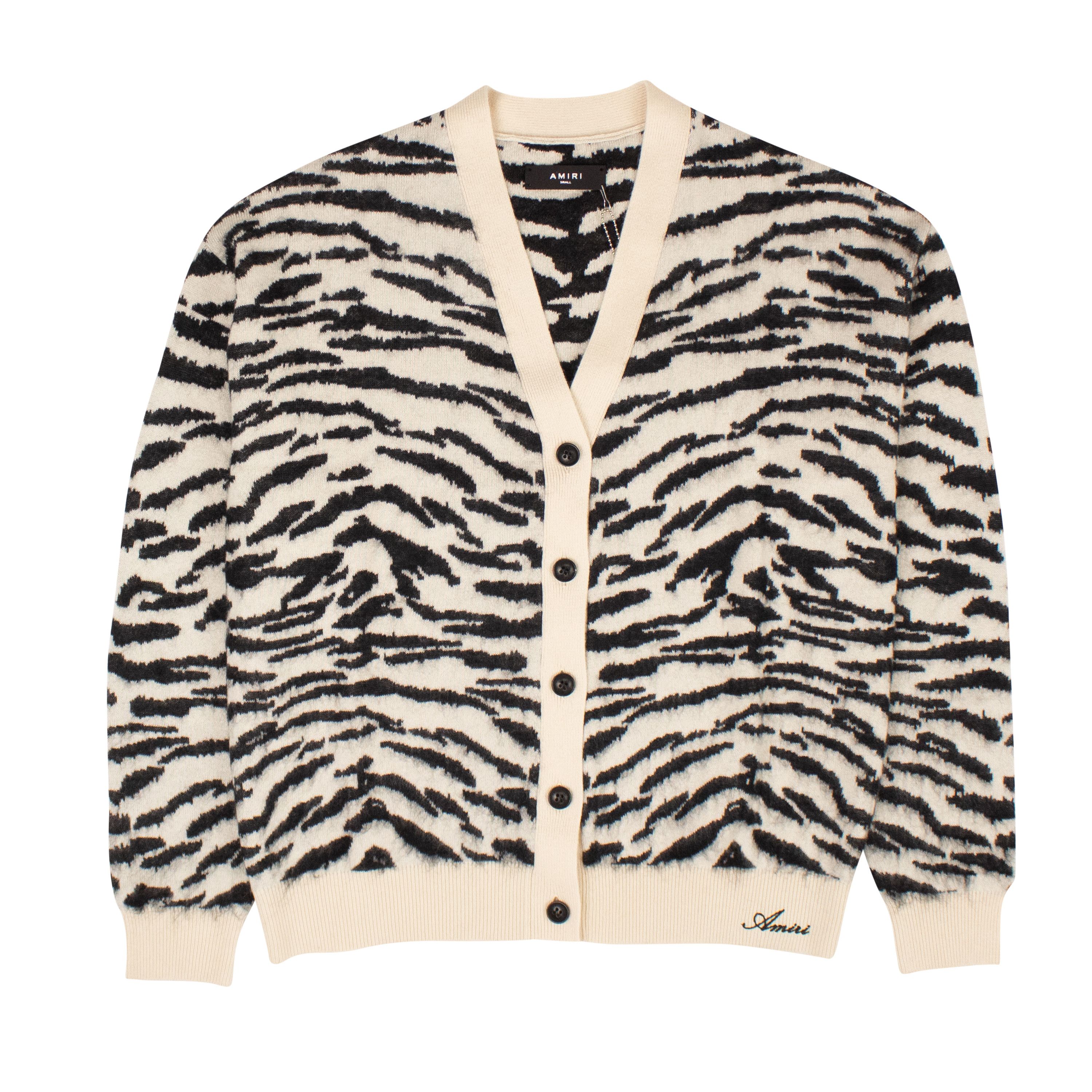 image of Amiri Black & White Animal Jacquard Cardigan Size S, Women's