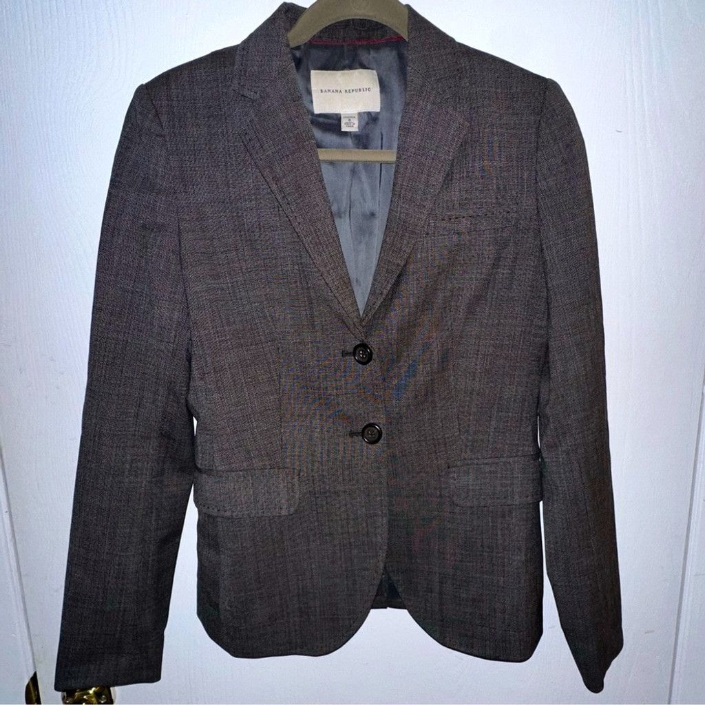 Banana Republic Banana Republic Charcoal Grid Fitted Sz 4 Wool Blazer Size S / US 4 / IT 40 - 1 Thumbnail