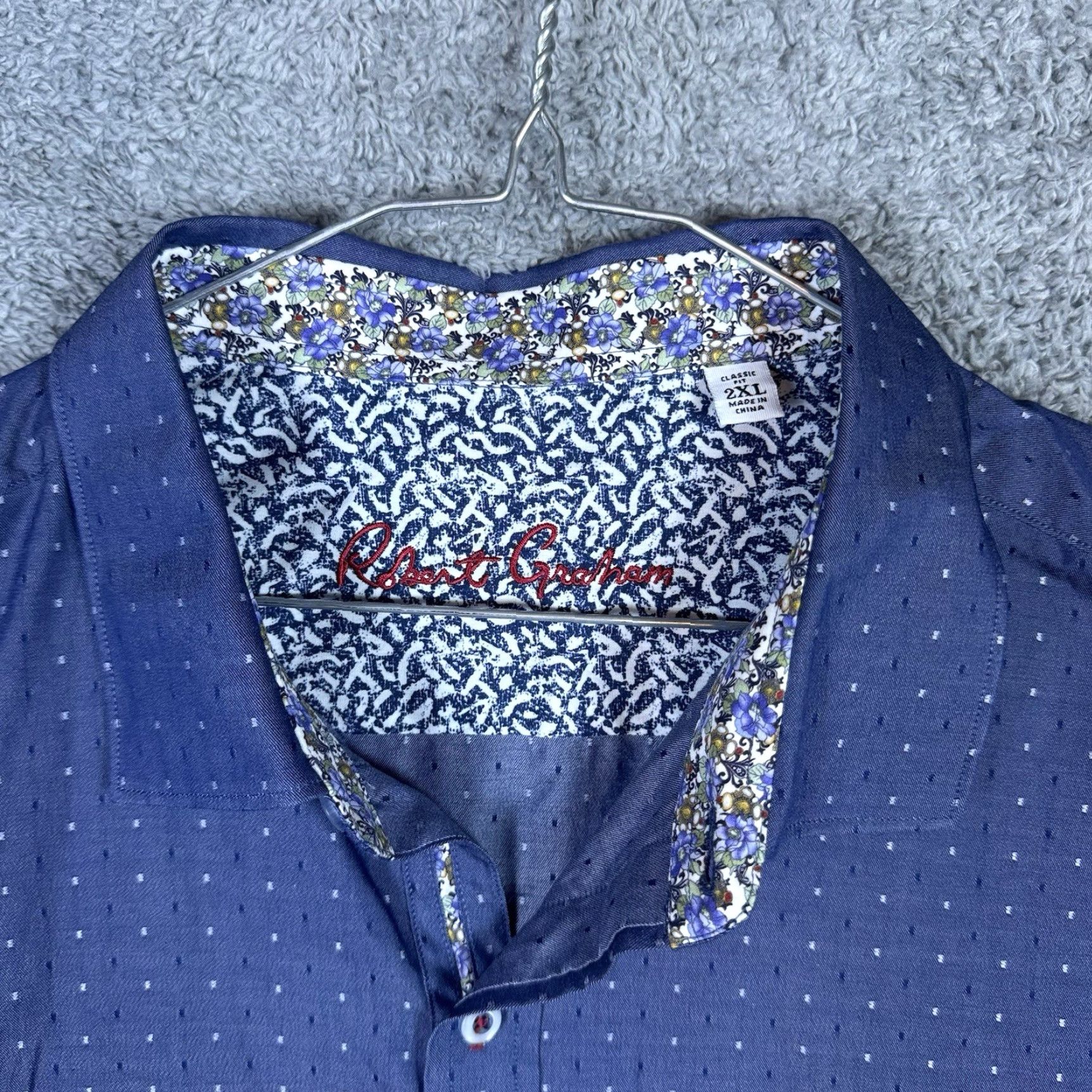 Robert Graham Robert Graham Shirt Mens 2XL Classic Floral Button-Up Knit Blue Cotton Long Sleeve Preppy Modern American Flip Cuff Size US XXL / EU 58 / 5 - 5 Thumbnail