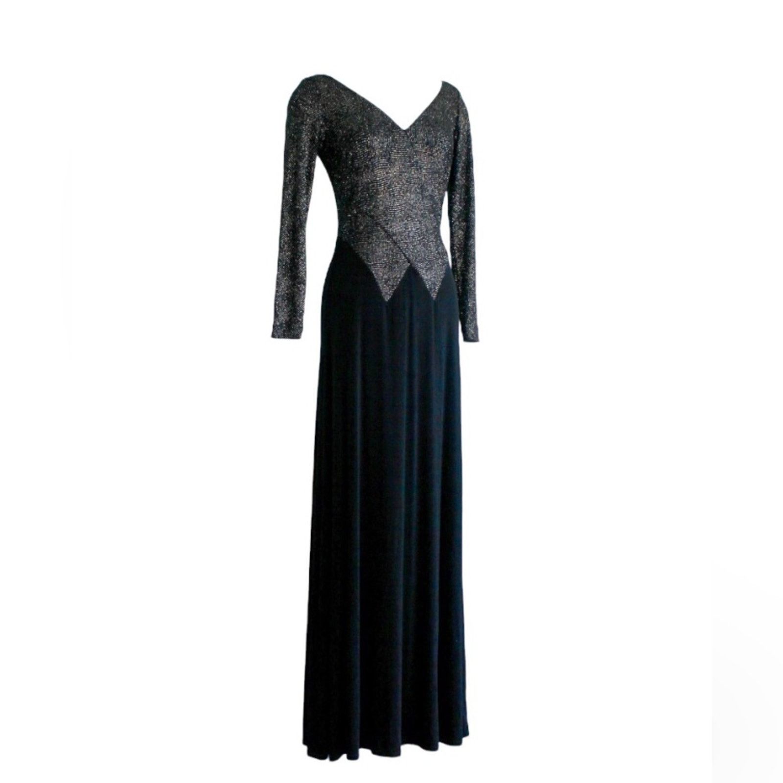 Tadashi Shoji Vintage Tadashi Shoji Deep V Neck Shimmery Black Gown L 12 Size L / US 10 / IT 46 - 1 Thumbnail