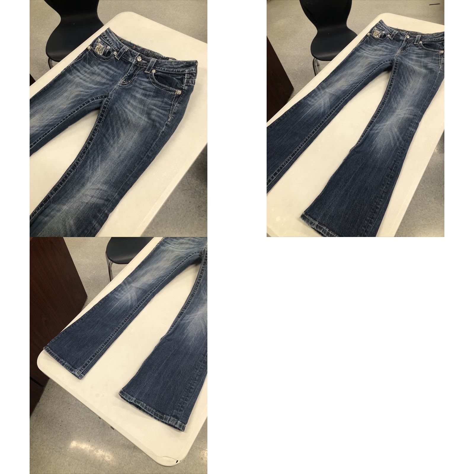 Miss Me MISS Me Boots blue denim Jeans Womens sz 30 x 30.5 bootcut rhinestone bling pockets 5-pocket low rise regular fit denim Size 28" / US 6 / IT 42 - 10 Thumbnail