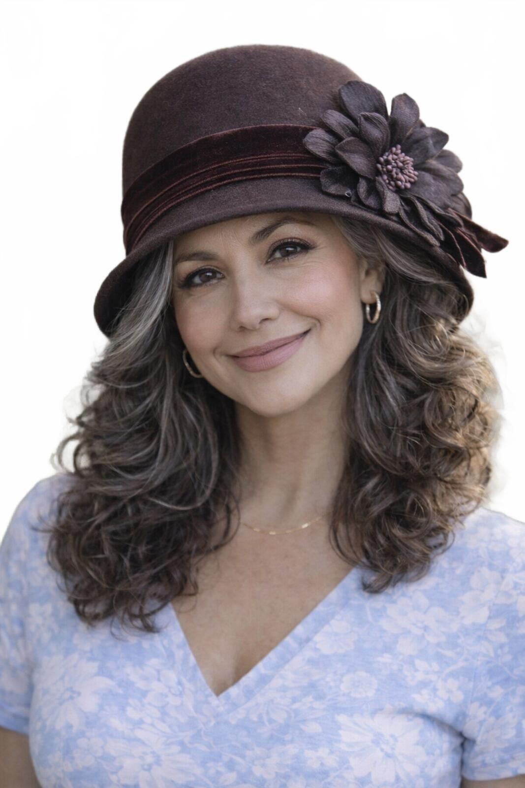 Giovanni Valentino Giovannio Brown Wool Felt Vintage Cloche Hat with Flower Size ONE SIZE - 1 Thumbnail
