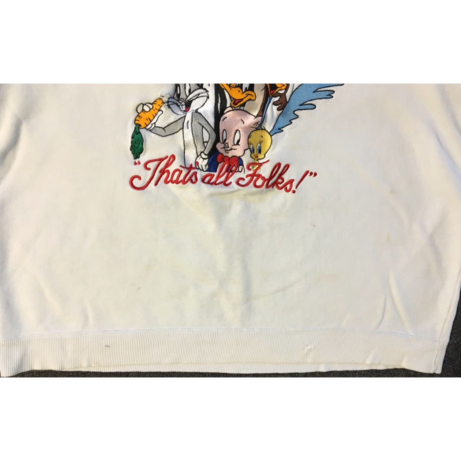 Vintage VINTAGE Looney Tunes Sweatshirt Boxy XL White Embroidered 90s Thrashed Faded Distressed Pullover Hoodie Mens Nike? Wait no. Size US XL / EU 56 / 4 - 3 Thumbnail