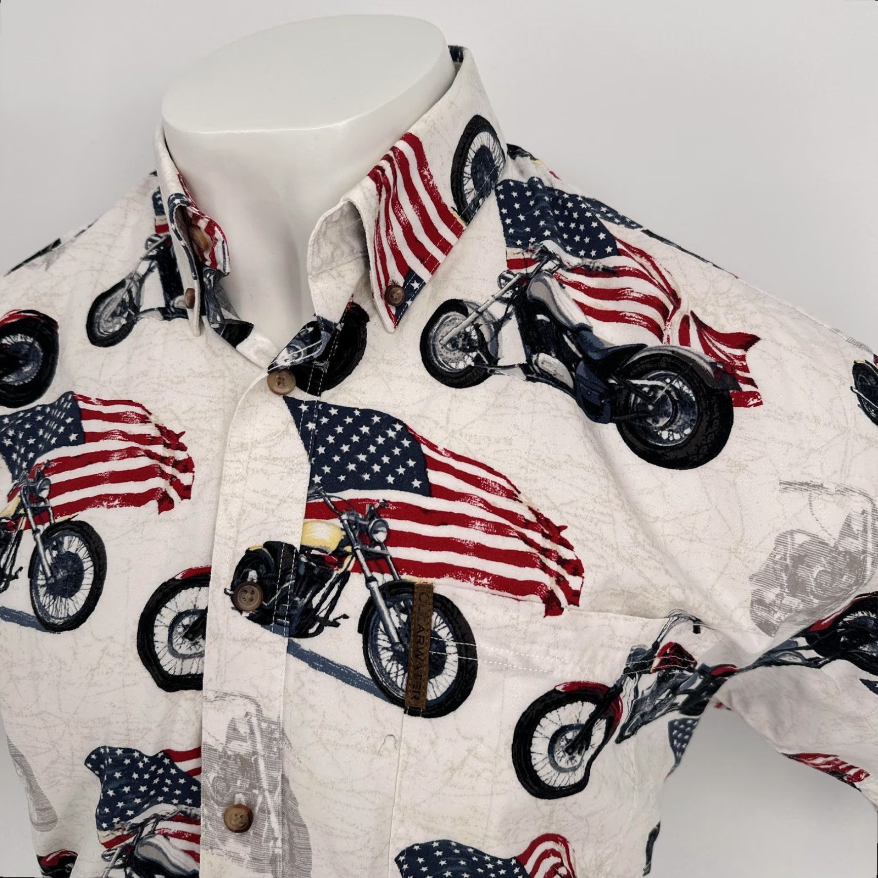 Vintage Clearwater Outfitters Shirt Mens Large White USA Flag Motorcycle Print Patriotic Size US L / EU 52-54 / 3 - 2 Thumbnail