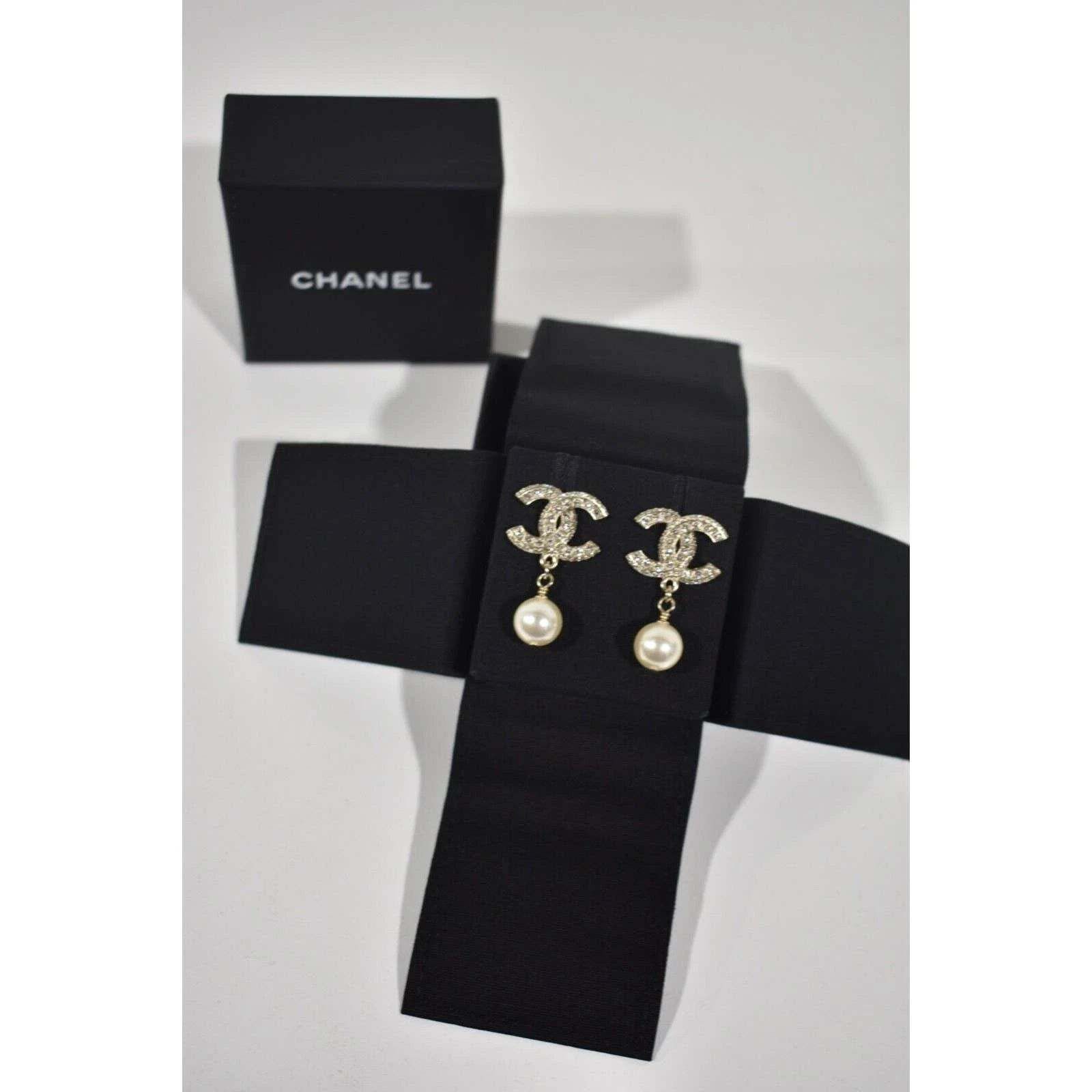 Chanel Chanel Gold Resin Crystal Pearl Statement Stud Drop Earrings Size ONE SIZE - 3 Thumbnail