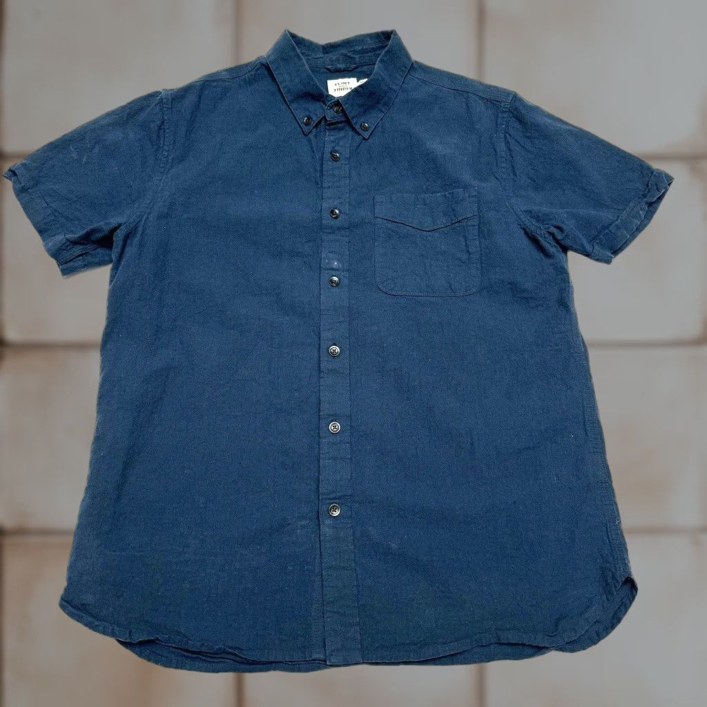 Flint And Tinder Flint and Tinder Shirt Men Blue Short Sleeve Button-Up Cotton Linen Blend M Size US 31 - 1 Thumbnail