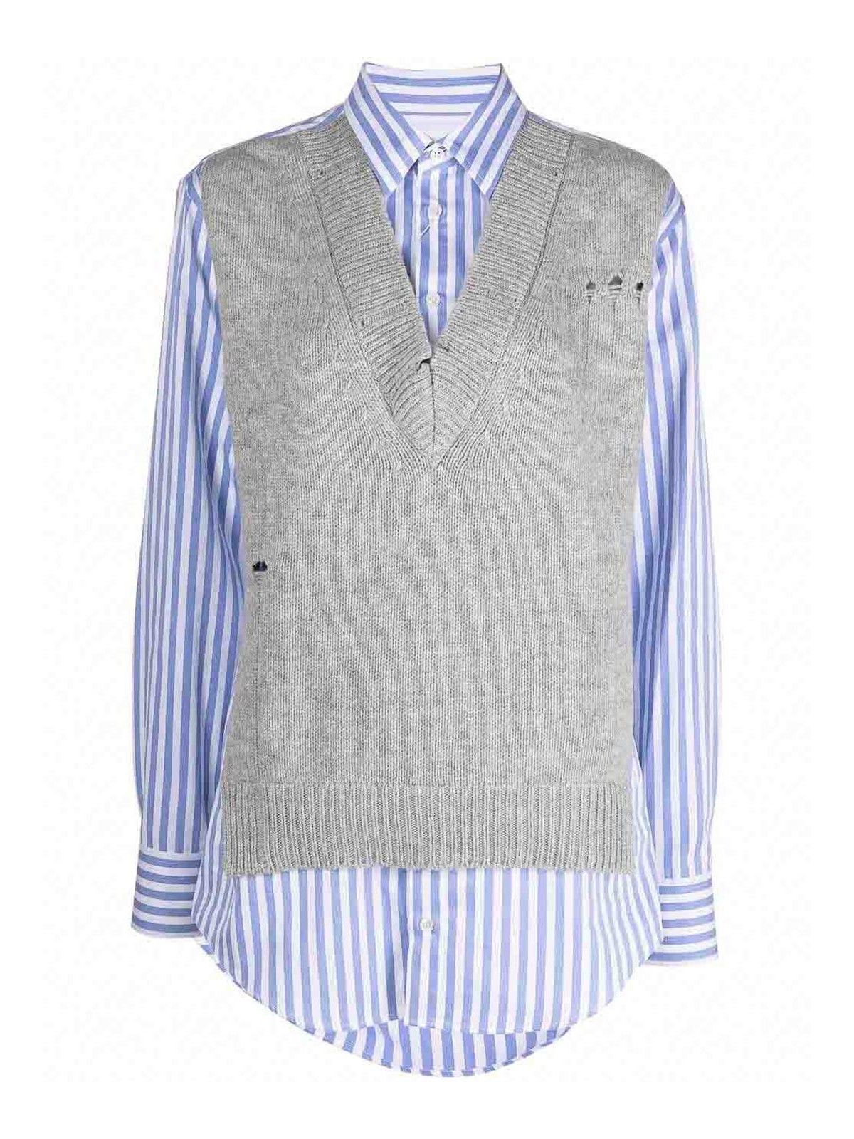 Maison Margiela o1mle0426 Distressed Knitted Vest Layered Stripe Shirt Size S / US 4 / IT 40 - 1 Thumbnail