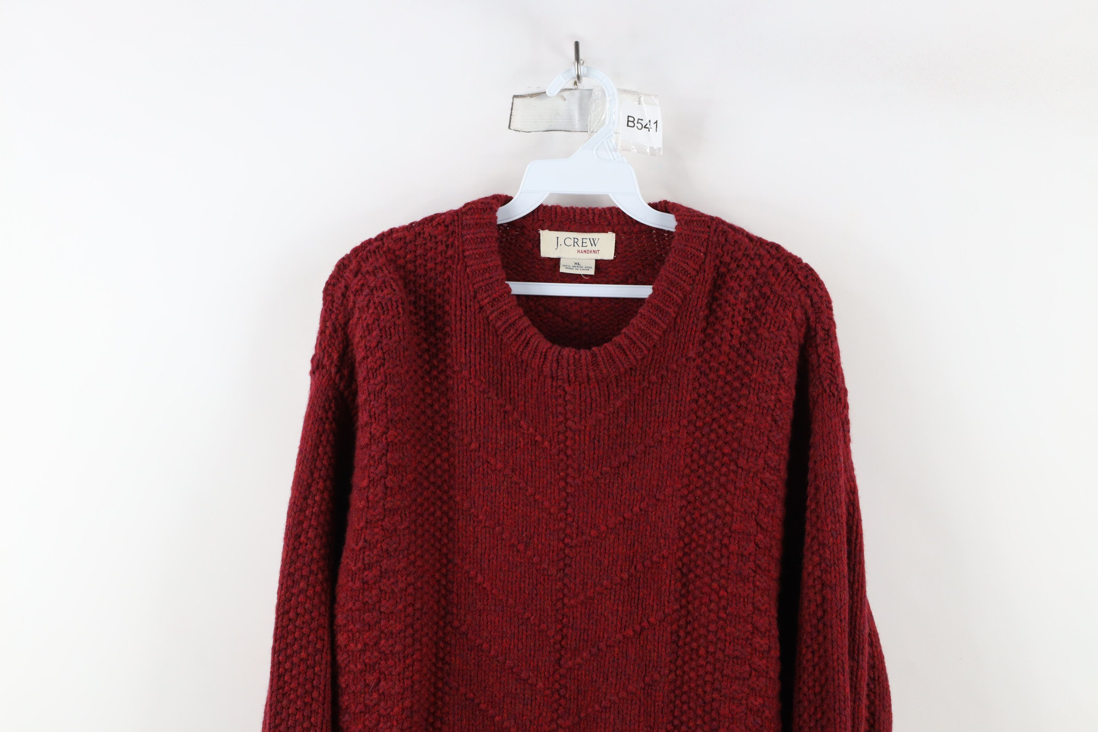 J.Crew × Vintage Vintage 90s J Crew Heavyweight Wool Crewneck Sweater Red Size US XL / EU 56 / 4 - 2 Thumbnail