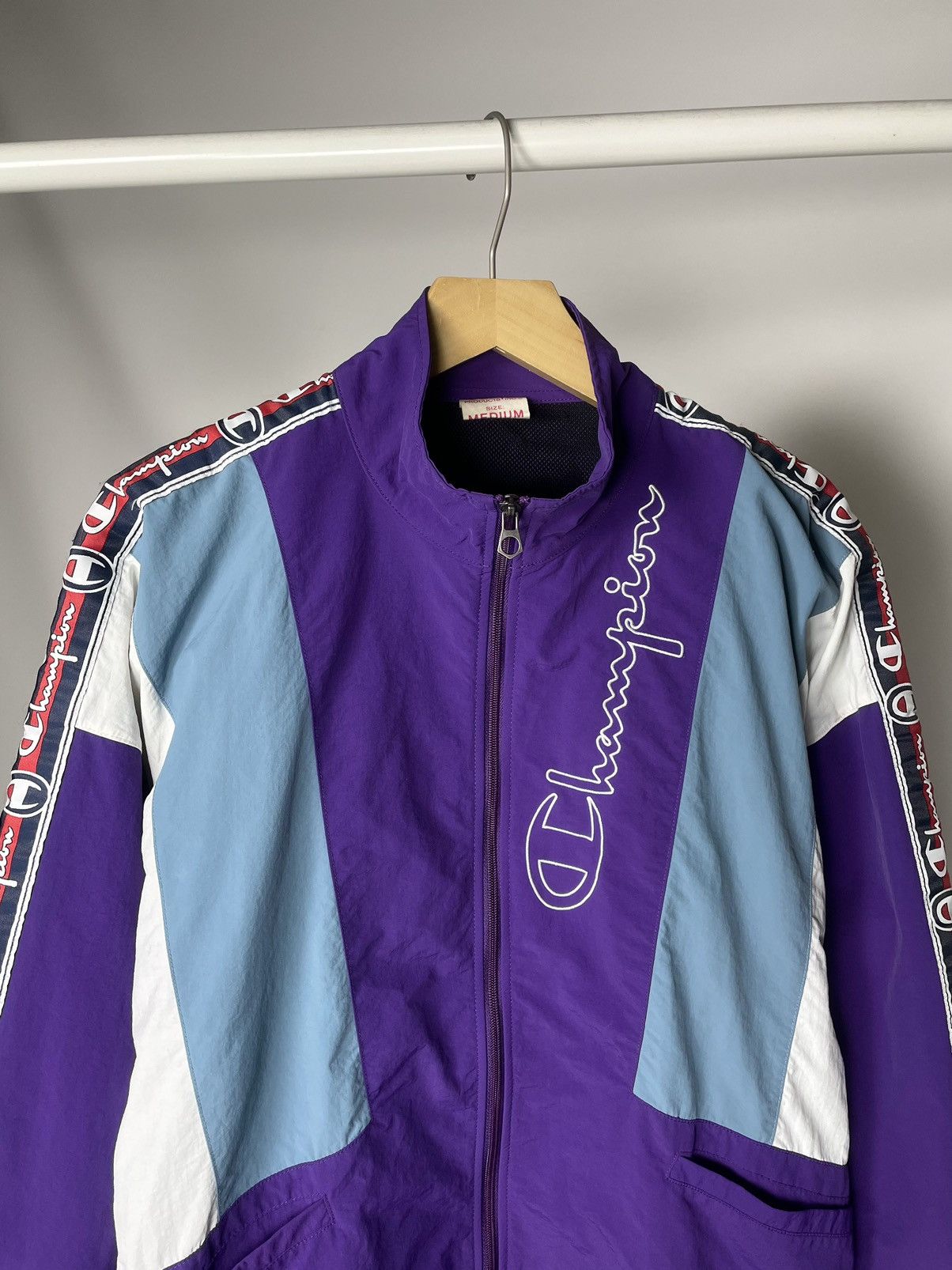 Champion Champion Vintage Purple Nylon Embroidered Logo Truck Jacket Size US M / EU 48-50 / 2 - 1 Thumbnail