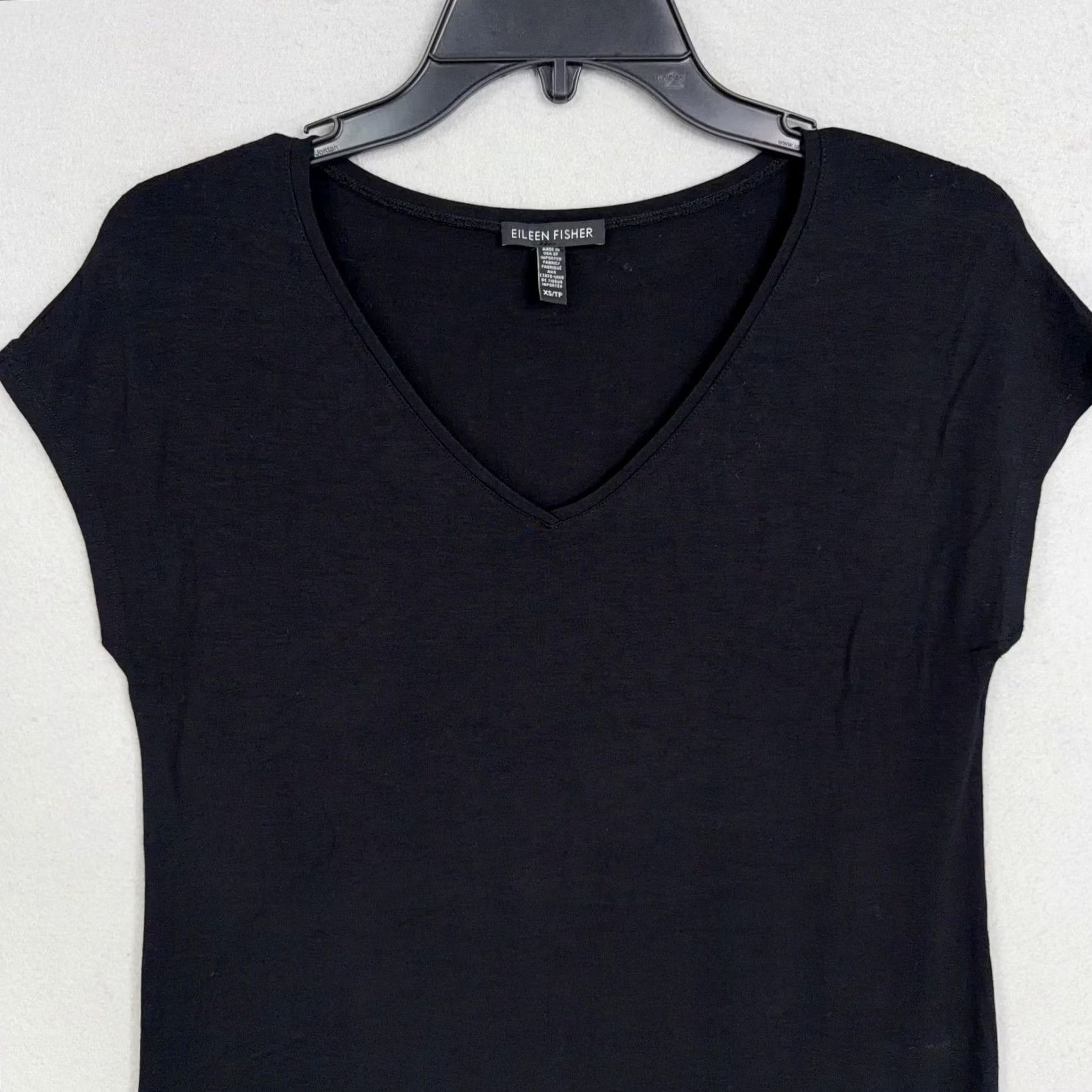 Eileen Fisher Eileen Fisher Dress Womens XS Black V-Neck Short Sleeve Jersey T-Shirt Dress Size XS / US 0-2 / IT 36-38 - 2 Thumbnail