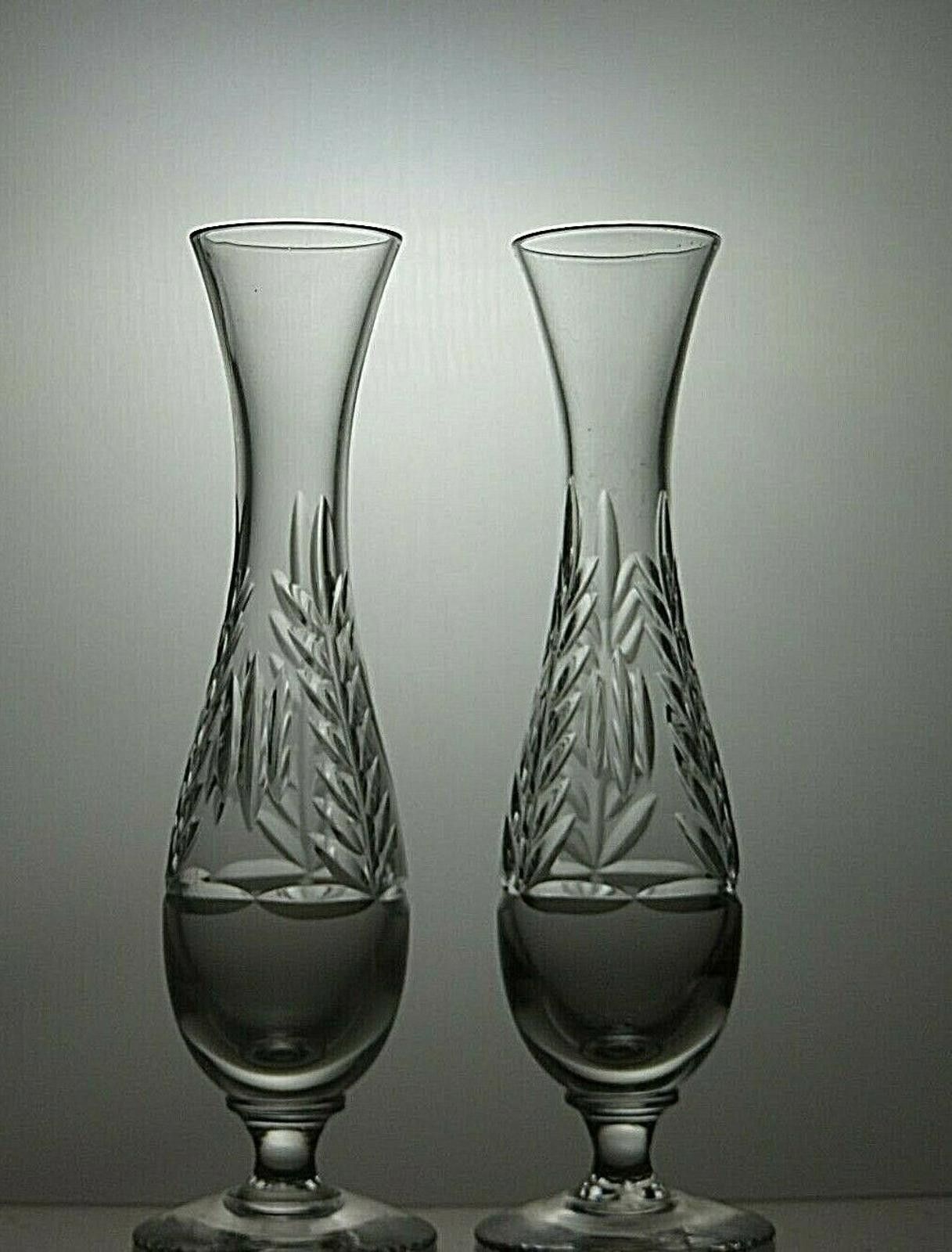 The Unbranded Brand Sterling Cut Glass Crystal Set Of 2 Vases 6 1/2" Size ONE SIZE - 4 Thumbnail
