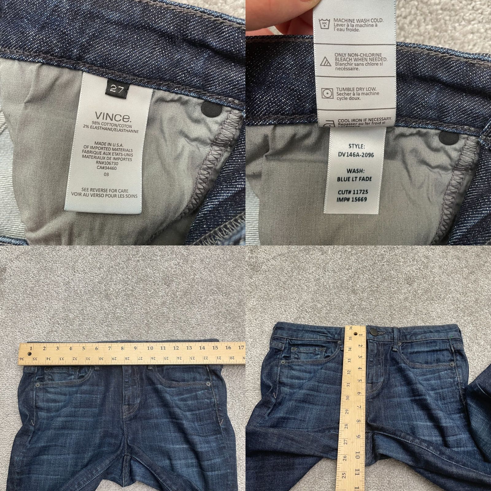 Vince Vince Skinny Jeans Womens 27 Blue Dark Wash Mid Rise Cotton Blend Stretch Size 27" / US 4 / IT 40 - 8 Thumbnail