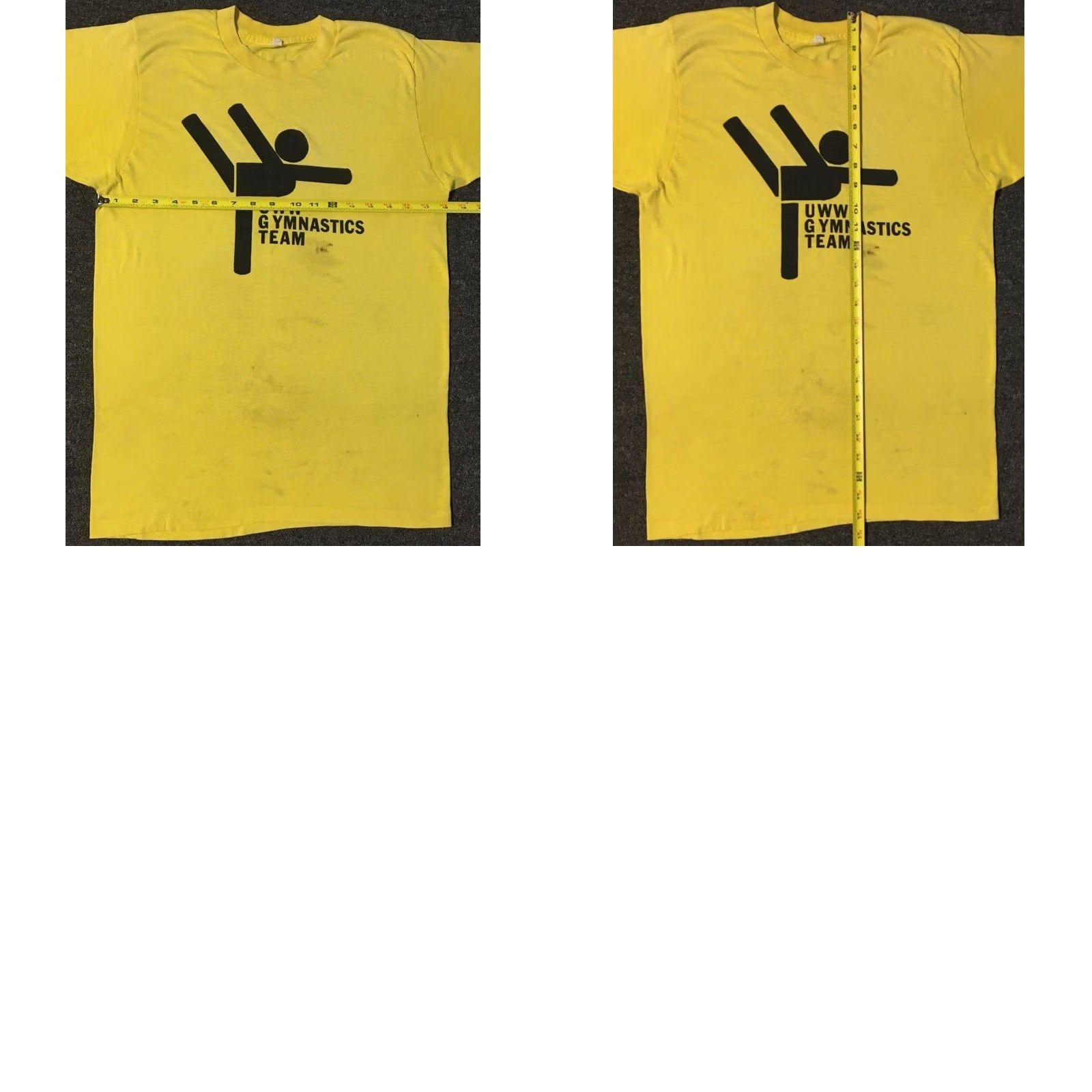 Vintage VINTAGE UWW Gymnastics Team Shirt S Yellow 90s Grunge College University Wisconsin-Whitewater Short Sleeve Crew Neck Graphic Tee Mens Size US S / EU 44-46 / 1 - 11 Thumbnail