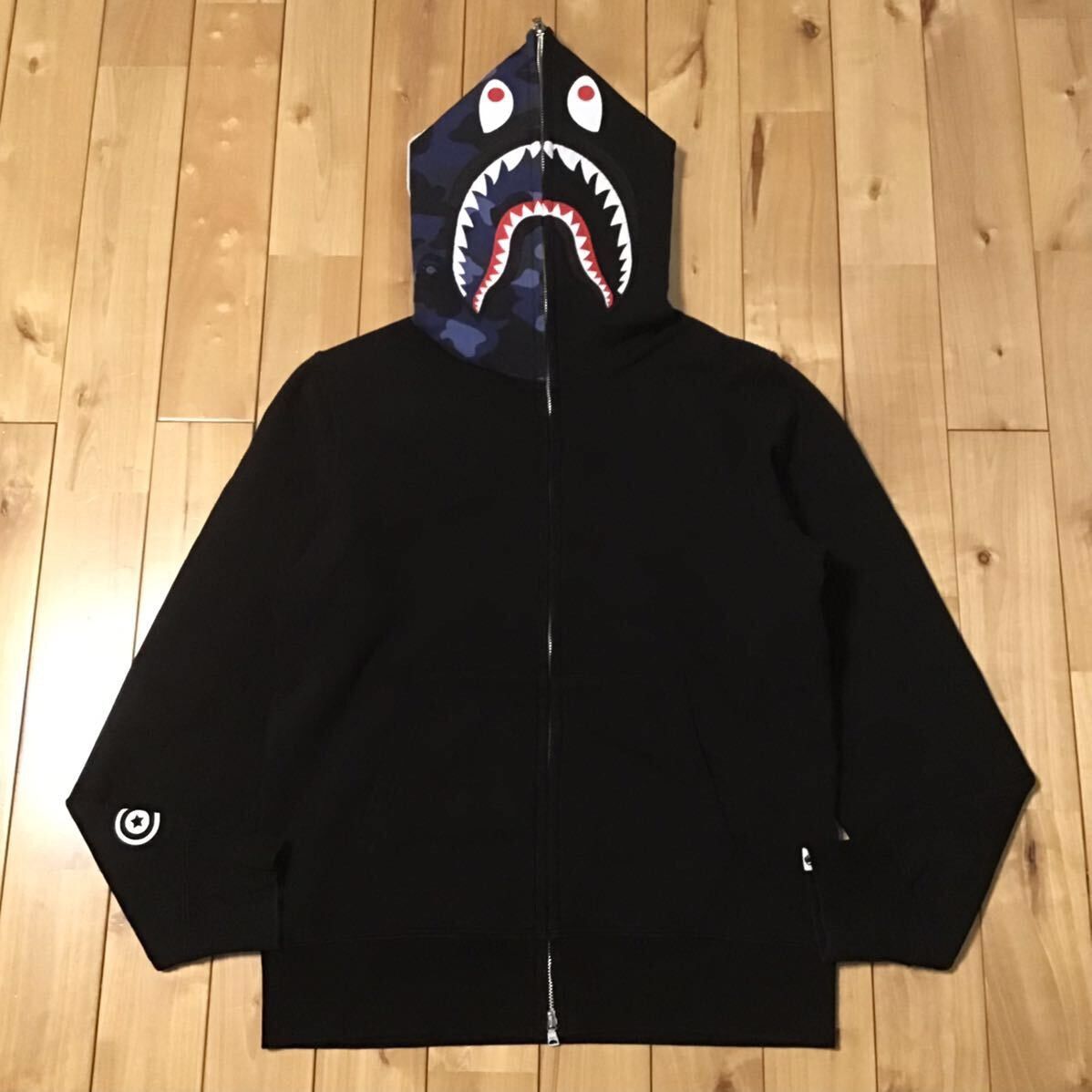 Blue and black bape hoodie sale