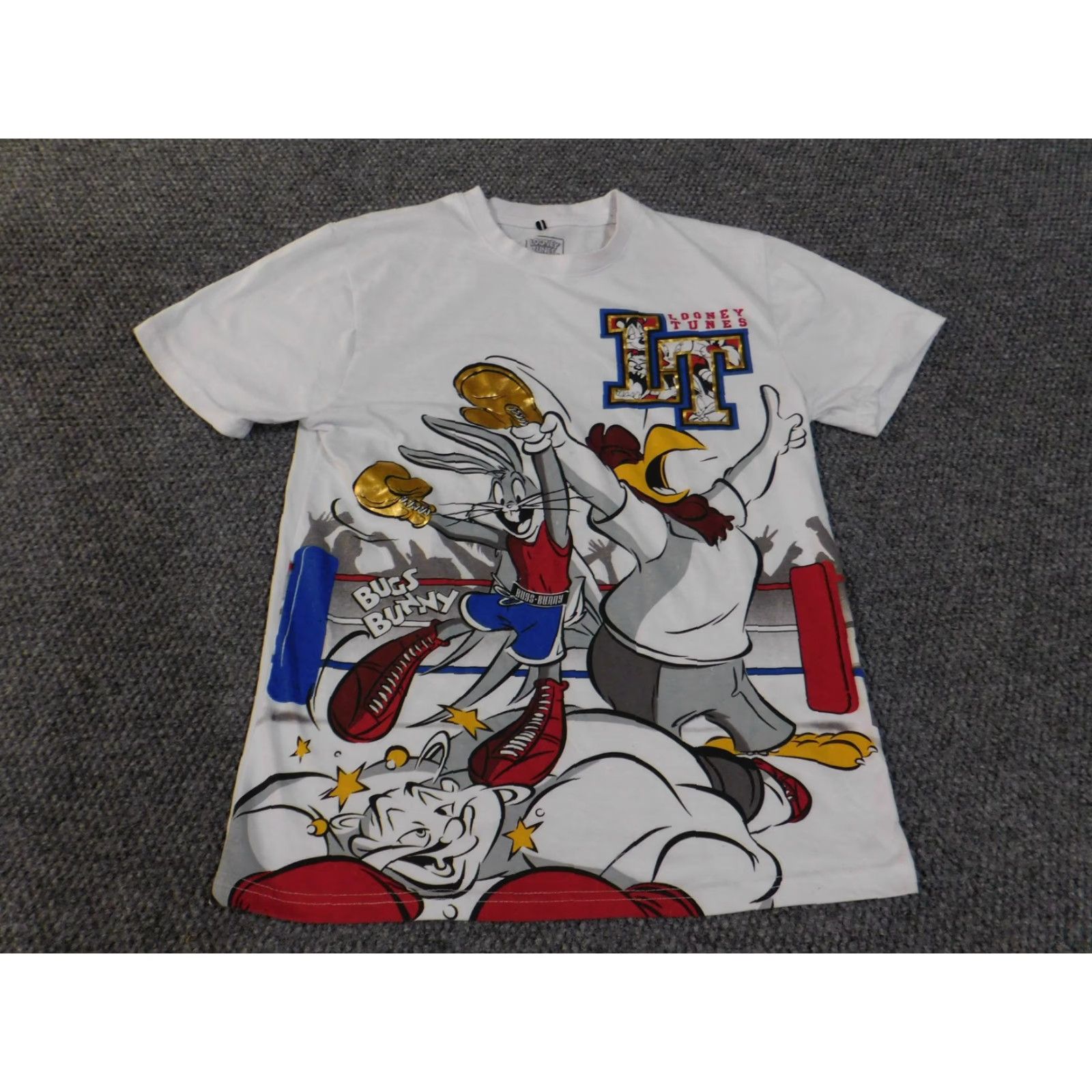 Vintage Looney Tunes Shirt Mens M White Bugs Bunny Foghorn Leghorn Cartoon Tee Box Boxing Graphic Print Crew Neck Short Sleeve Cotton Polyester Vintage Theme Size US M / EU 48-50 / 2 - 4 Thumbnail