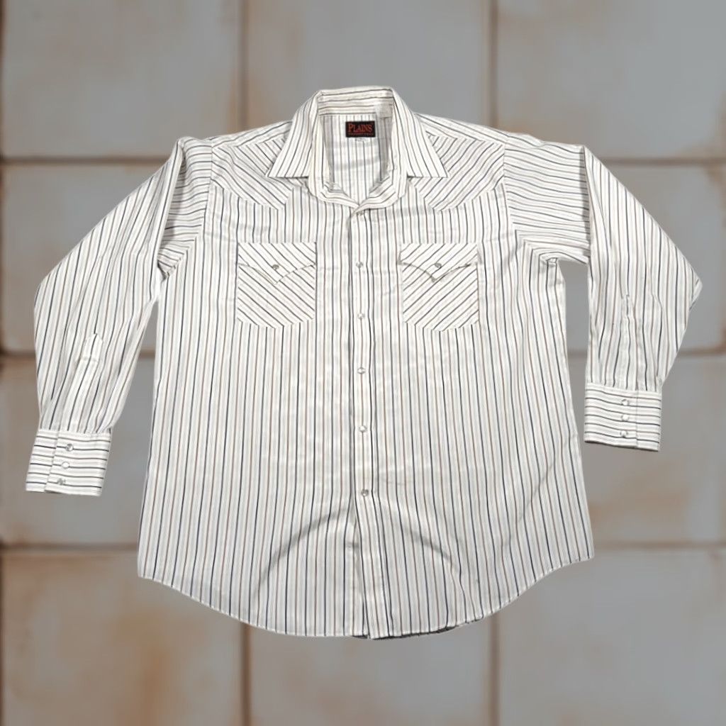Vintage VINTAGE Plains Western Shirt Adult LARGE White Striped Pearl Snap Cowboy 90s Size US L / EU 52-54 / 3 - 1 Thumbnail