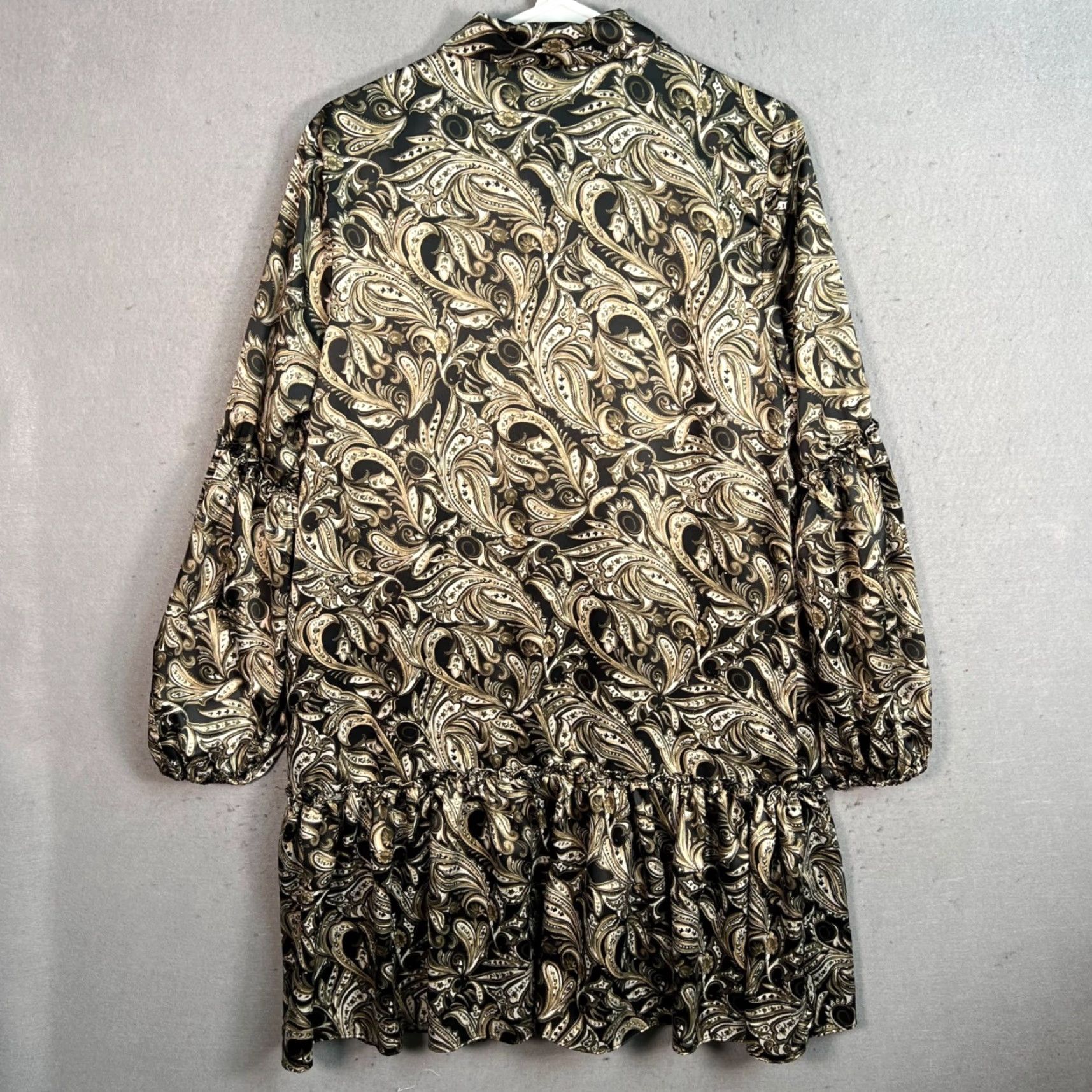 Laundry by Shelli Segal Laundry By Shelli Segal Black Gold Paisley Long Sleeve Drop Waist Mini Dress Sm Size L / US 10 / IT 46 - 2 Thumbnail