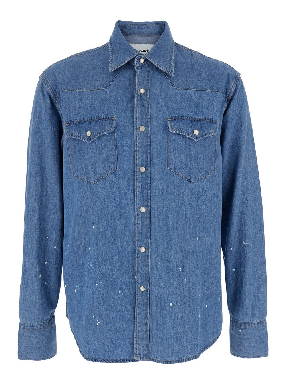 TONYWACK Light Blue Shirt with Classic Collar and All-Over Hand Painted Details in Denim Man Size US XL / EU 56 / 4 - 1 Thumbnail