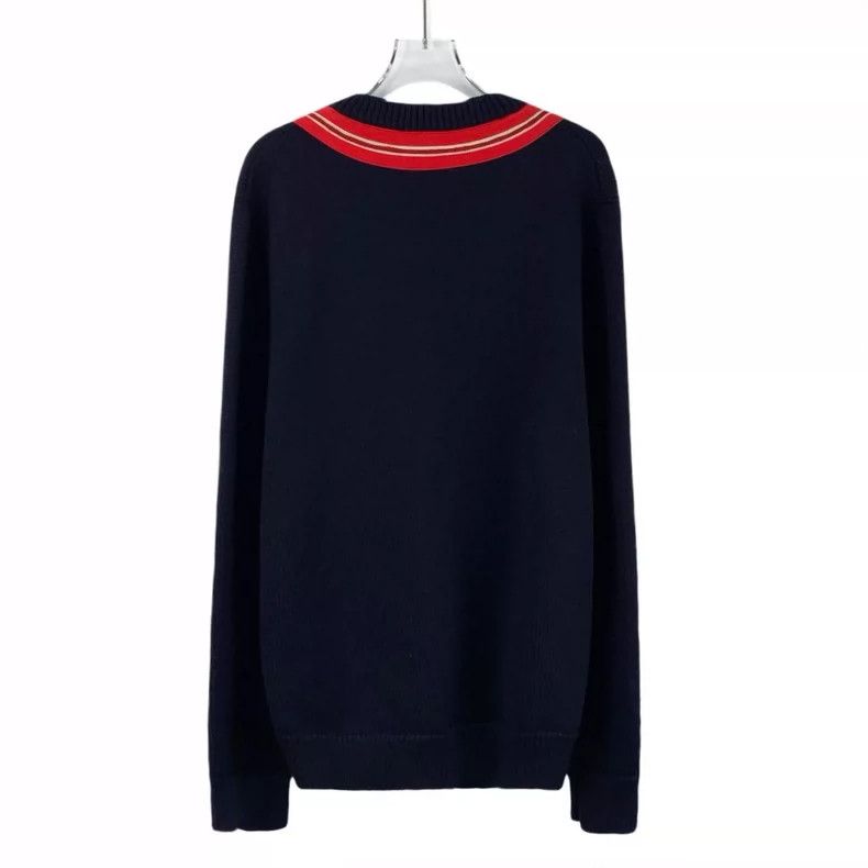 Gucci Gucci Dark blue bee embroidery V-neck wool long-sleeved swe Size US L / EU 52-54 / 3 - 2 Thumbnail