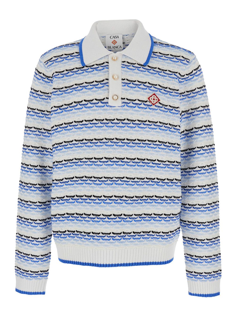 Casablanca Blue Polo with Logo Embroidery on the Front and All-Over Stripes in Cotton for Men Size US M / EU 48-50 / 2 - 1 Thumbnail
