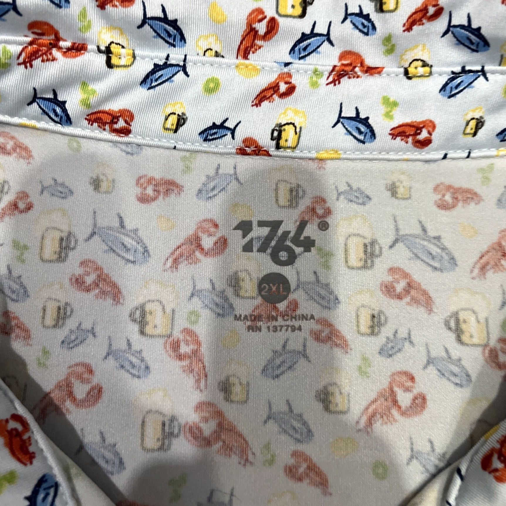 Vintage Mens 1764 Golf Polo Shirt All Over Lobster Beer Fish Performance Printed 2XL Size US XXL / EU 58 / 5 - 2 Thumbnail