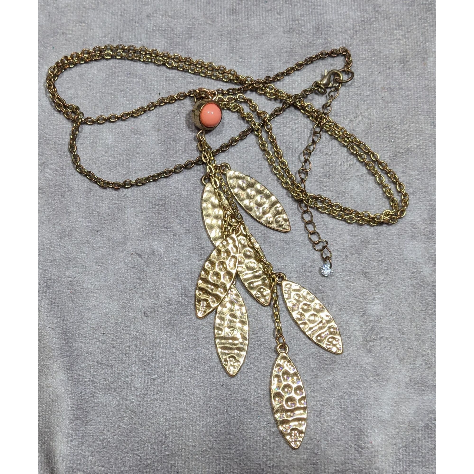 Other Bohemian Hammered Leaf Tassel Necklace Gold Tone With Orange Size ONE SIZE - 4 Thumbnail