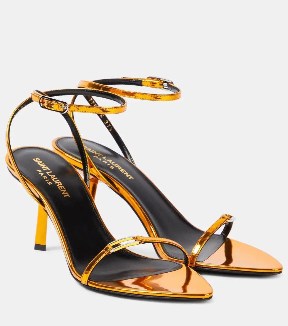 Saint Laurent Paris oc11z1225 775116 Kitty Sandals in Metallic Leather in Orange Size US 12 / IT 42 - 1 Thumbnail
