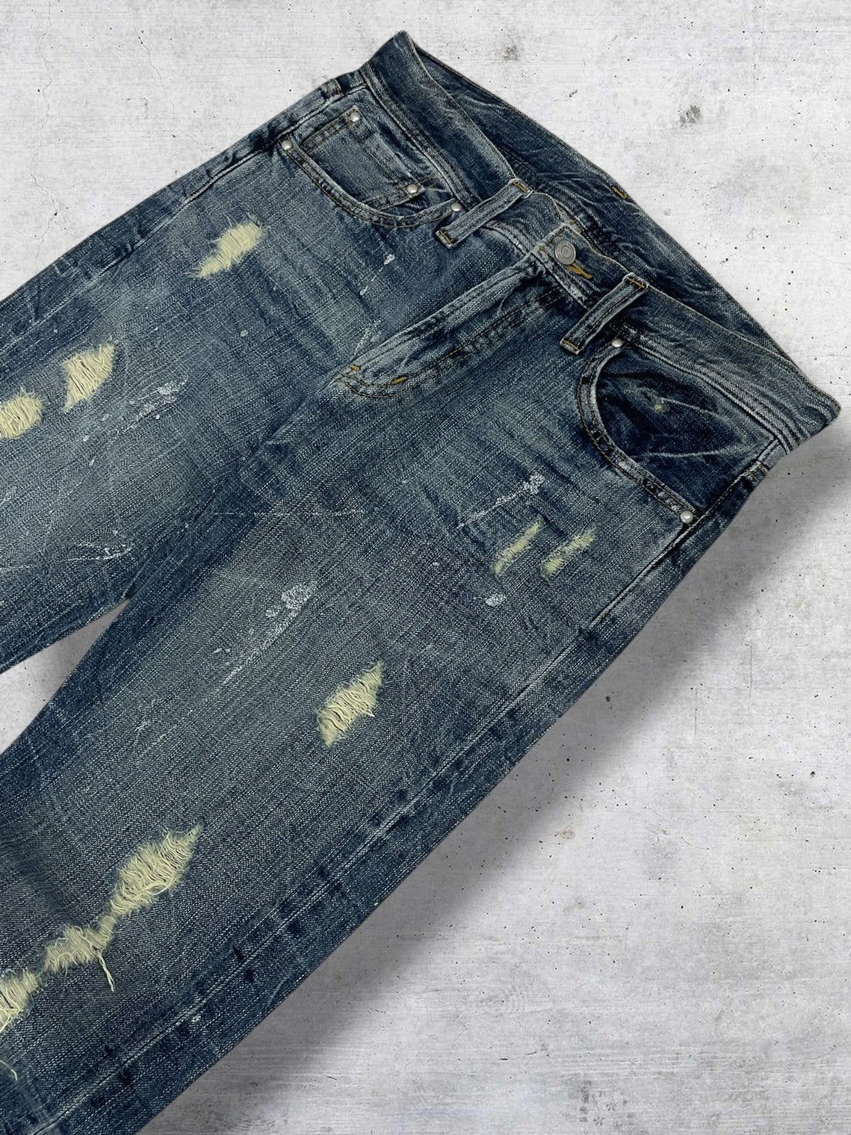 Tornado Mart VINTAGE JAPAN FLARED RIPPED DISTRESSED SPLASH SEMANTIC DENIM Size US 32 / EU 48 - 6 Thumbnail