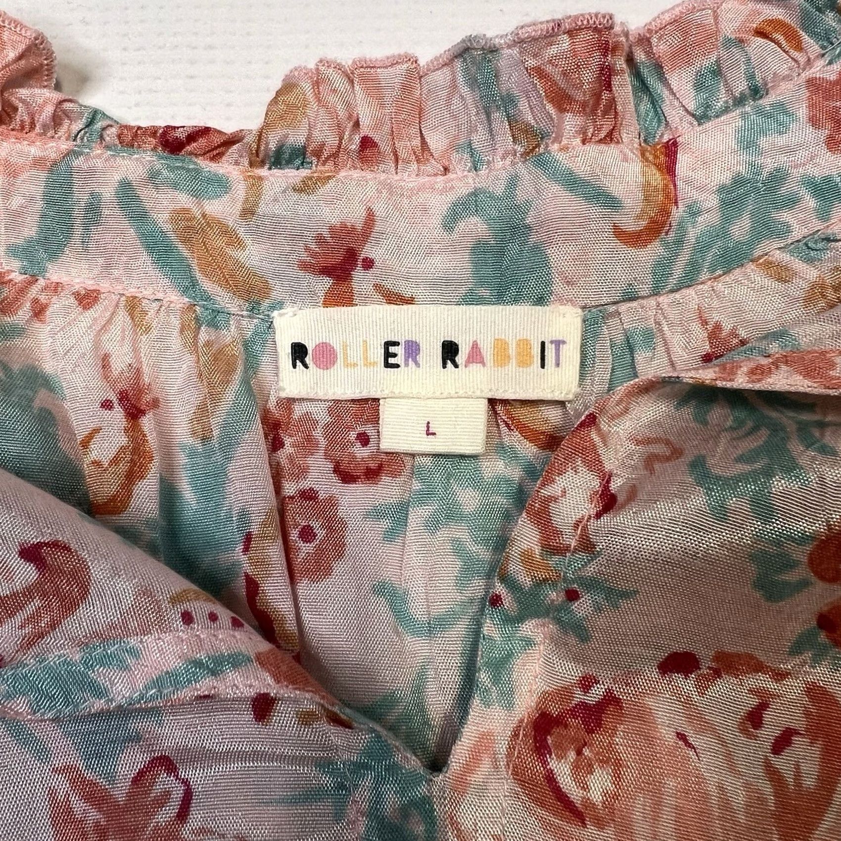 Vintage Roller Rabbit Floral Viscose V-neck Top Pink Blue - Size L - Blouse - Womens Size L / US 10 / IT 46 - 4 Thumbnail