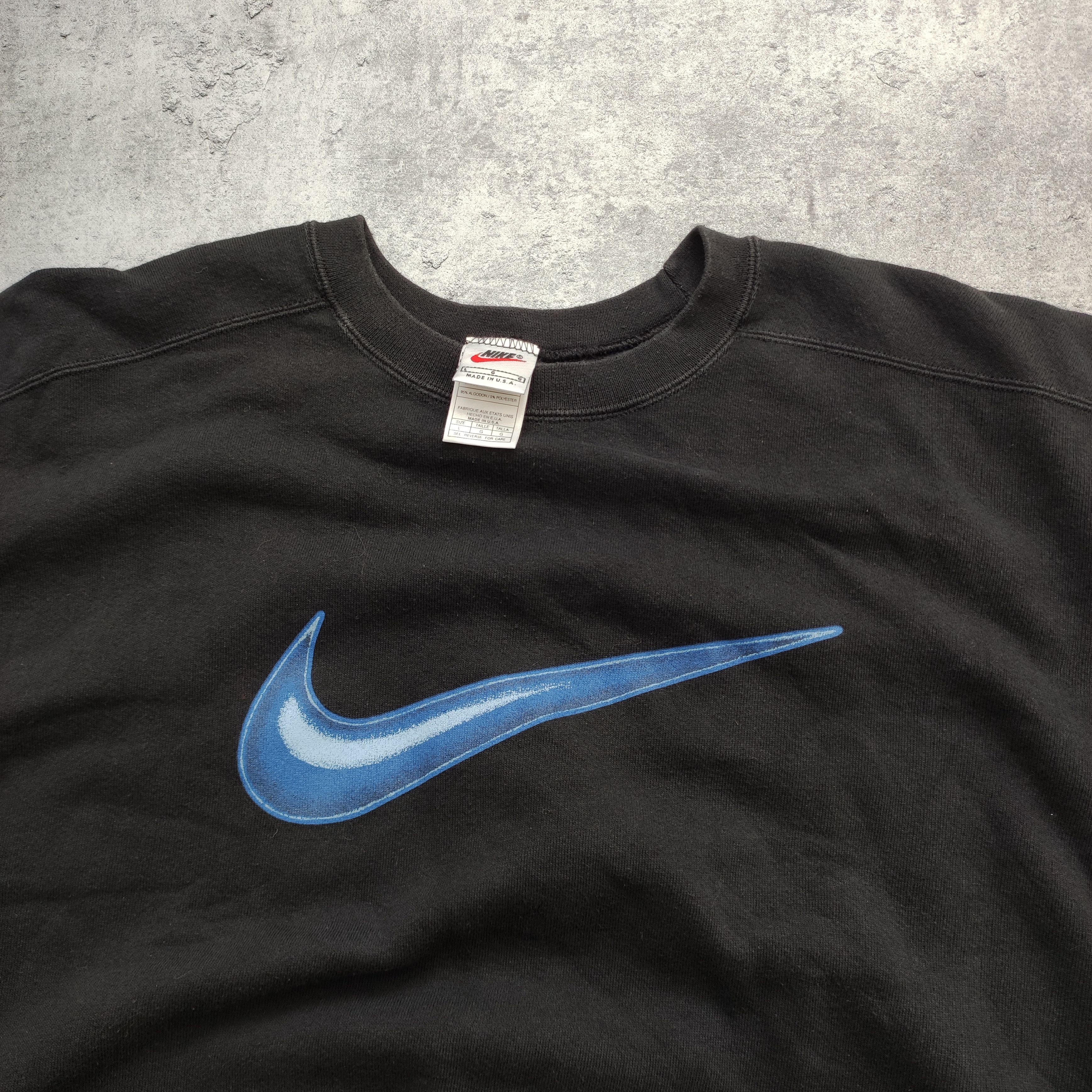 Nike × Vintage RARE 90s Vintage Nike White Tag Big Swoosh Spelout Crewneck Size US L / EU 52-54 / 3 - 4 Thumbnail