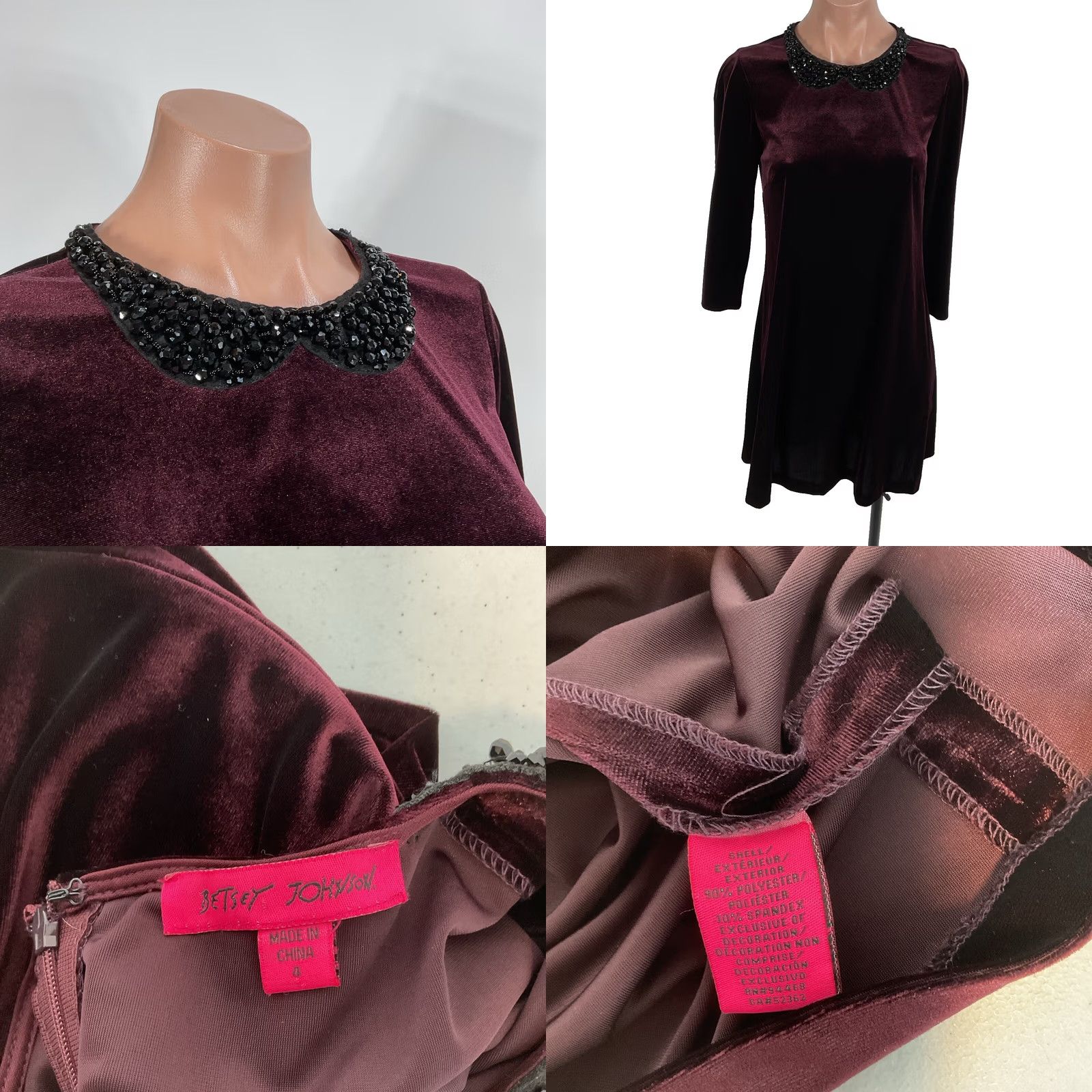 Betsey Johnson VINTAGE Betsey Johnson Dress 4 Purple Velvet Beaded Cocktail Whimsigoth Fairy Dress Short 90s Gothic Retro City Bohemian Fashion Women Size S / US 4 / IT 40 - 8 Thumbnail