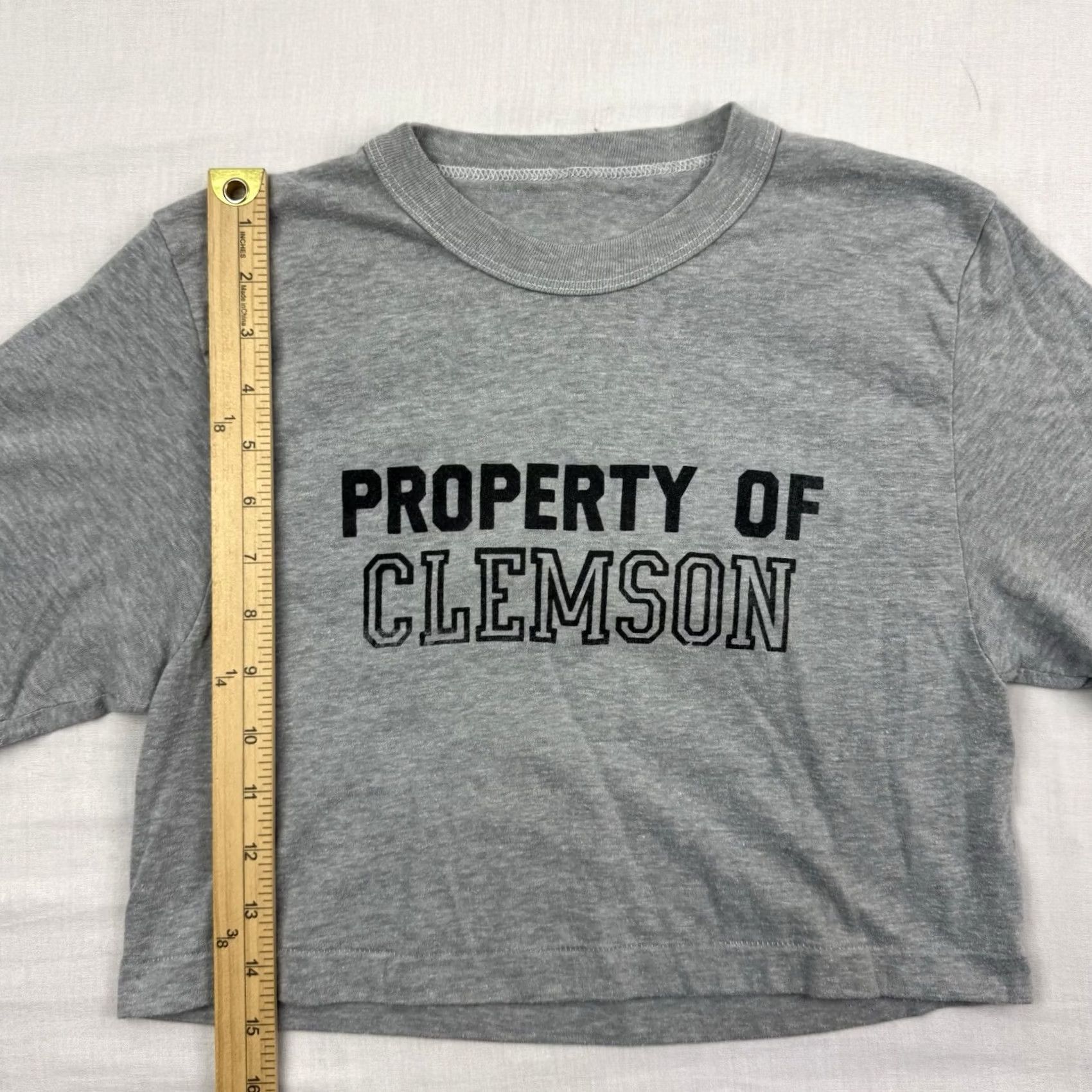 Vintage VINTAGE Property Of Clemson Cropped T Shirt Womens S Gray 80s USA Shirt Womens S Size S / US 4 / IT 40 - 4 Thumbnail