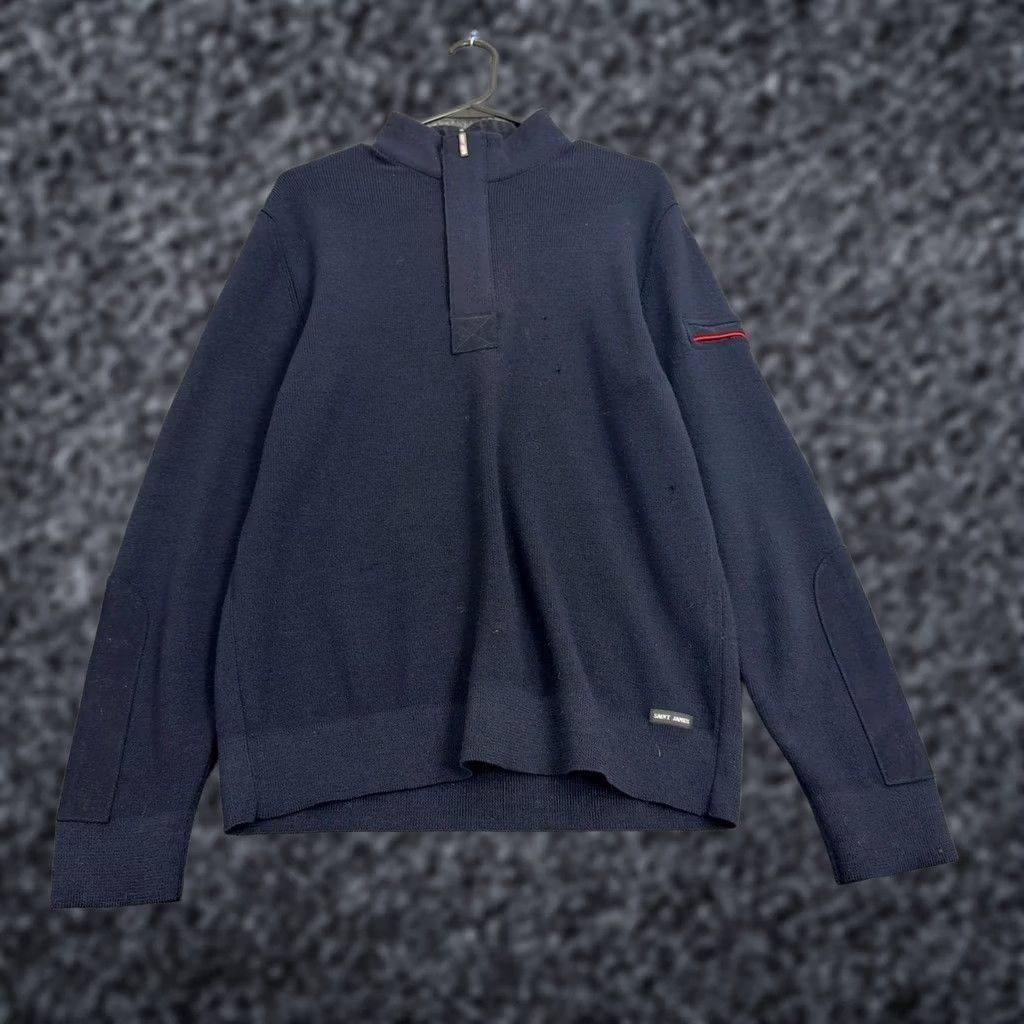 Saint James Saint James Sweater Mens M Navy Blue Merino Wool Quarter Zip Mock Neck French Pullover Size US M / EU 48-50 / 2 - 1 Thumbnail