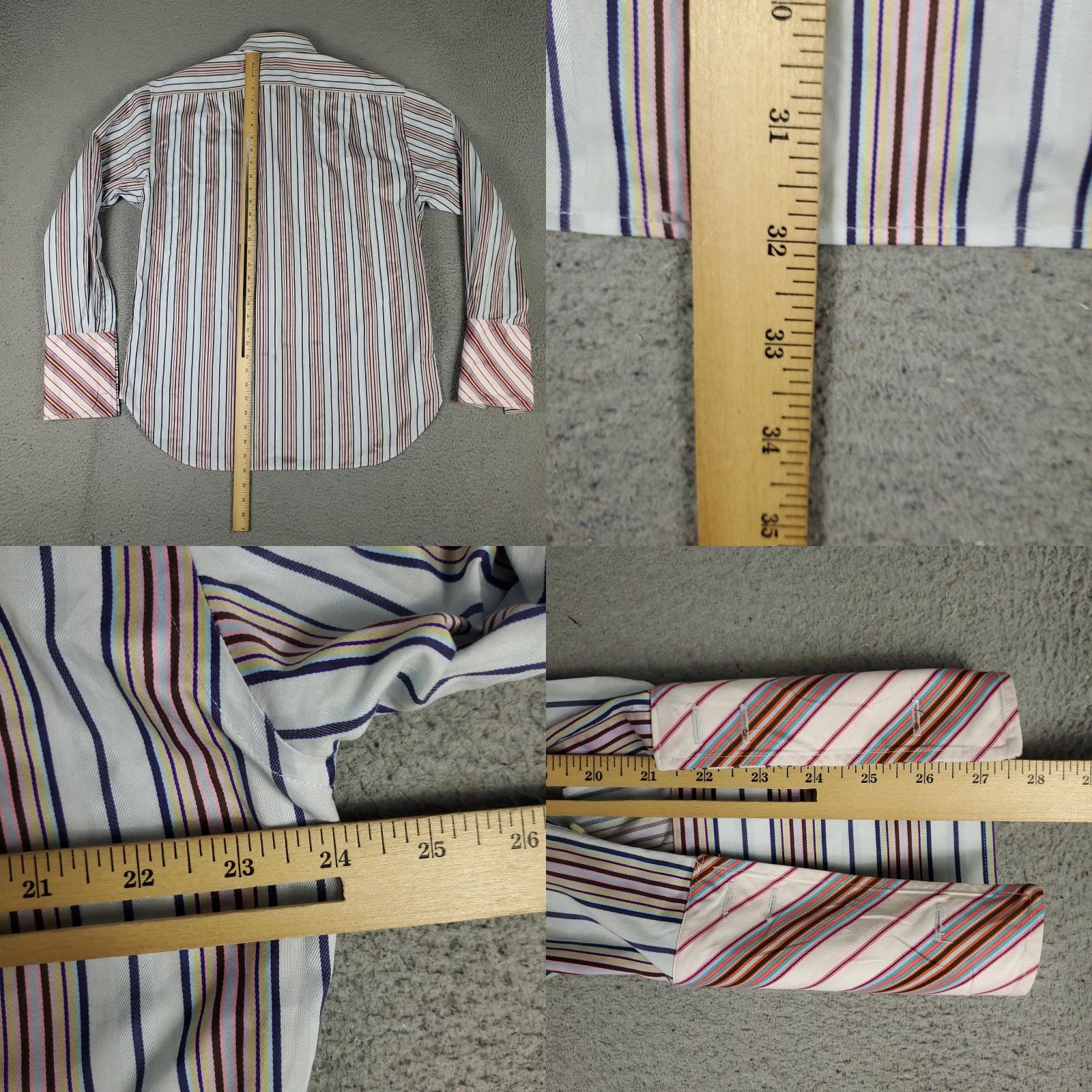 Ted Baker Ted Baker Dress Shirt Mens 17 Large White Striped Spread Cuff Classic Cotton Size 46R - 8 Thumbnail