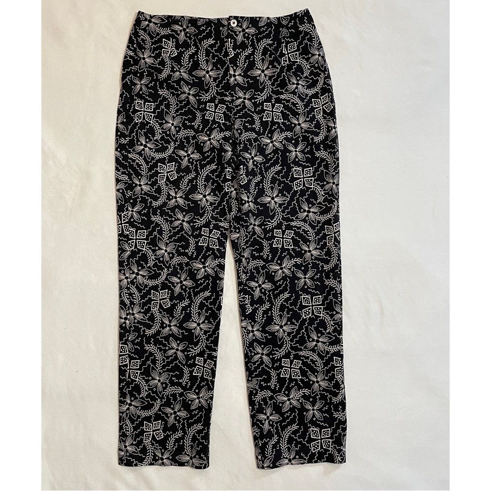 Chicos Chico's Design Black White Floral Cotton Pants Size 2 US L Size 36" / US 14 / IT 50 - 1 Thumbnail