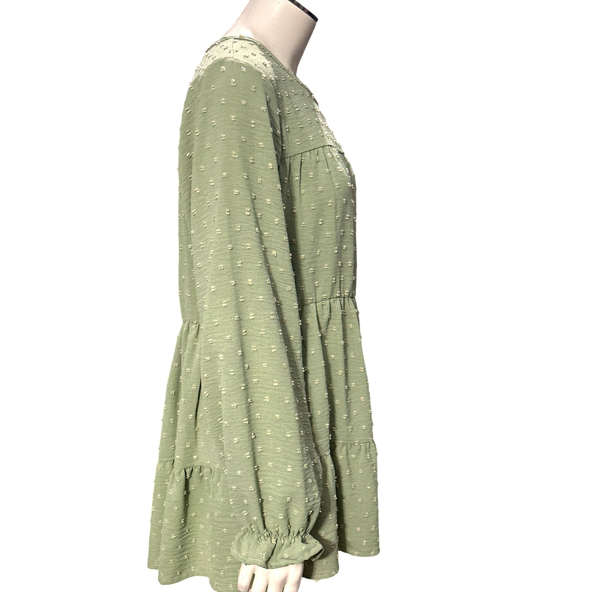 Other CCC Green Long Sleeve Tiered Midi Dress Textured Dot Patter Size M / US 6-8 / IT 42-44 - 4 Thumbnail