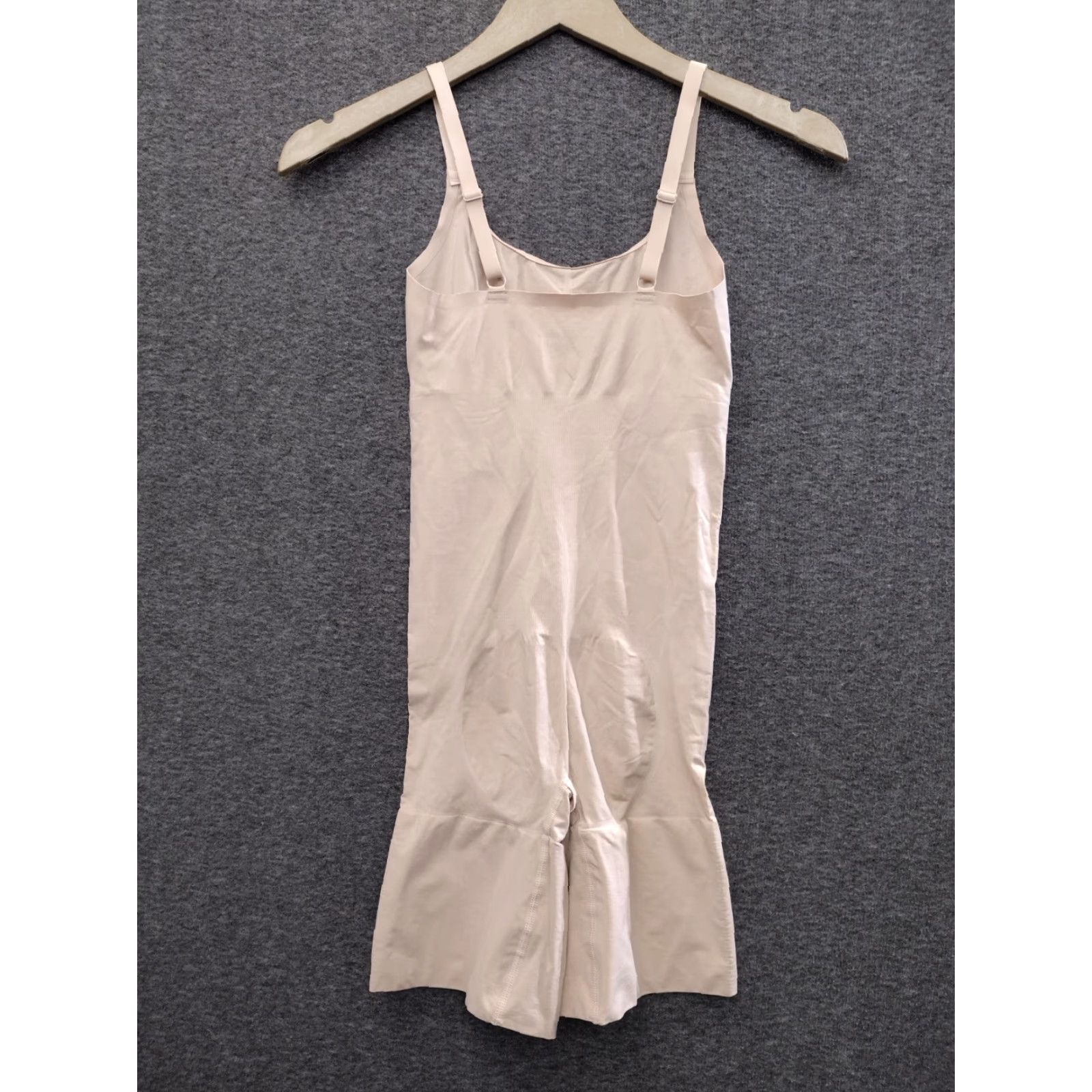 Vintage Maternity Bodysuit Shapewear Women's Beige S Open Gusset Mid Thigh - Nylon Spandex, Lightweight, Opaque, Solid, Strap Accent, One Size - Made in China Size S / US 4 / IT 40 - 2 Thumbnail