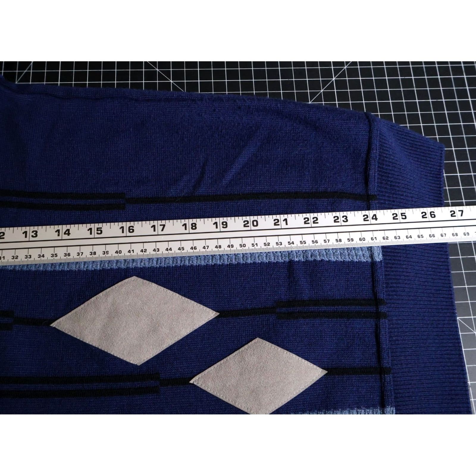 Vintage VINTAGE 90s Wool Blend Sweater Men's 2XL Blue Stripe Diamond Crewneck Italy Made Knit Pullover Regular Mens Size US XXL / EU 58 / 5 - 6 Thumbnail