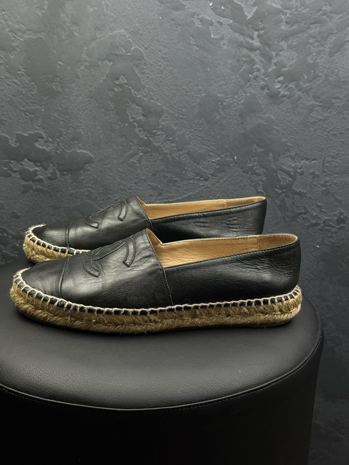 Chanel Vintage Chanel Espadrilles Slip-ons Coco Mark Black Leather Size US 8 / IT 38 - 4 Thumbnail