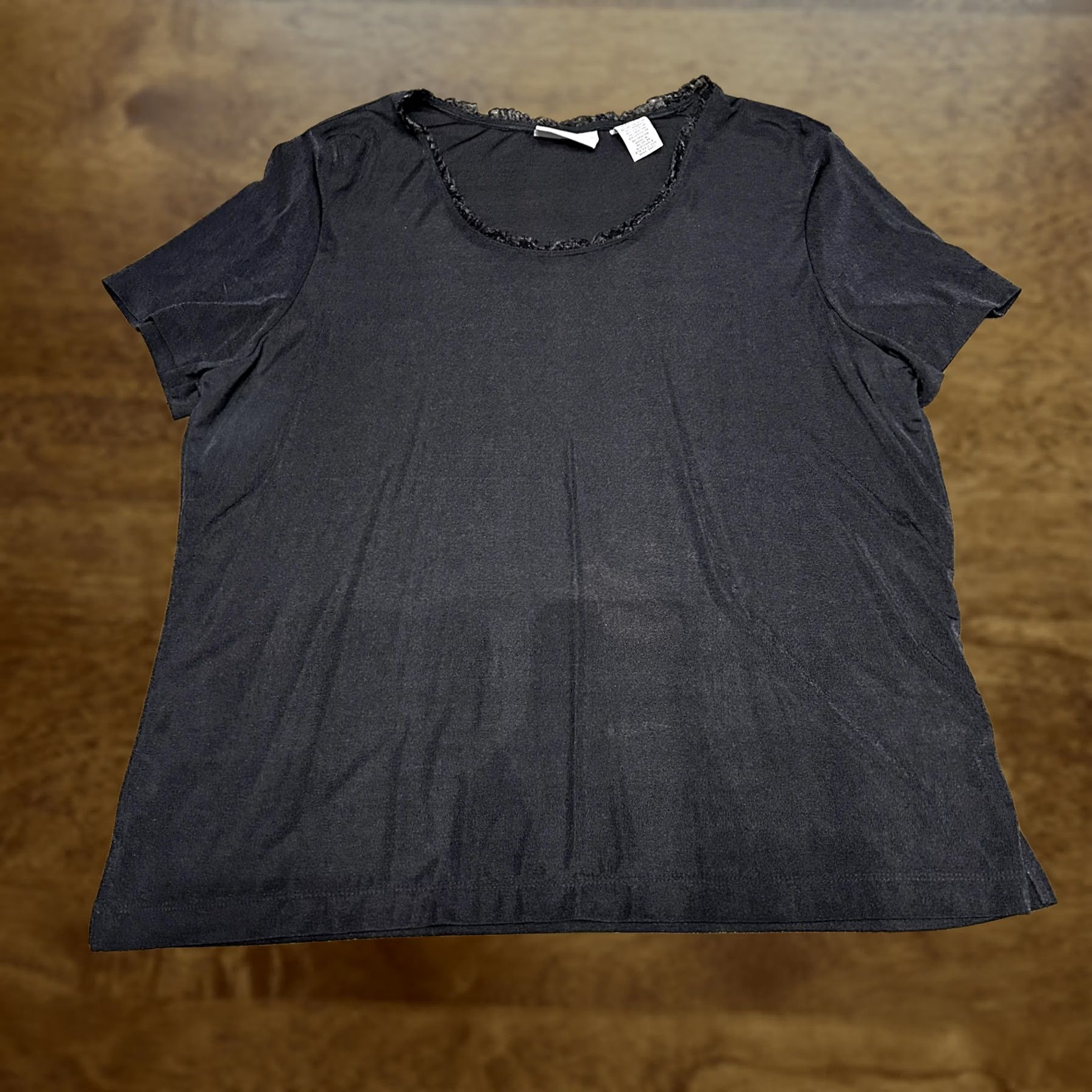 Vintage Jaclyn Smith Shirt Womens XL Black Ruffle Scoop Neck Short Sleeve Basic Top Size XL / US 12-14 / IT 48-50 - 1 Thumbnail